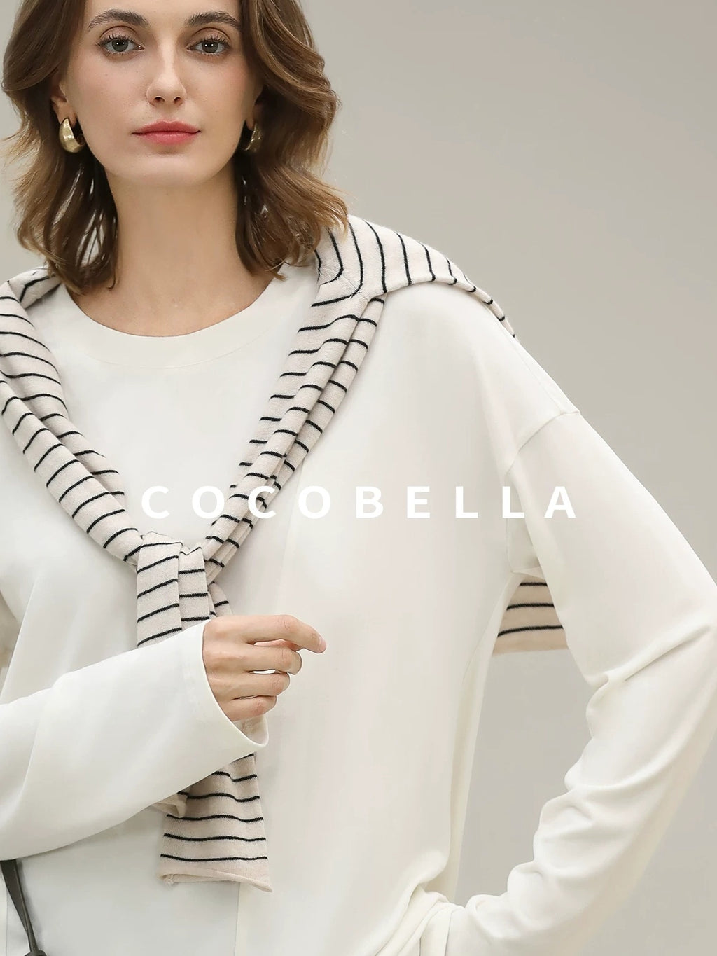 COCOBELLA Minimalist Asymmetric Loose Fit Long Sleeve Round Neck Women Commuter Shirts