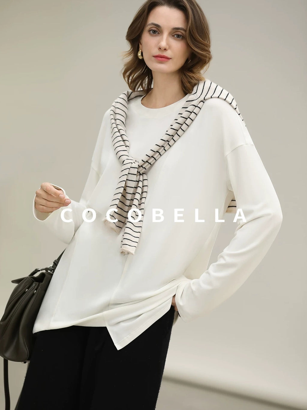 COCOBELLA Minimalist Asymmetric Loose Fit Long Sleeve Round Neck Women Commuter Shirts