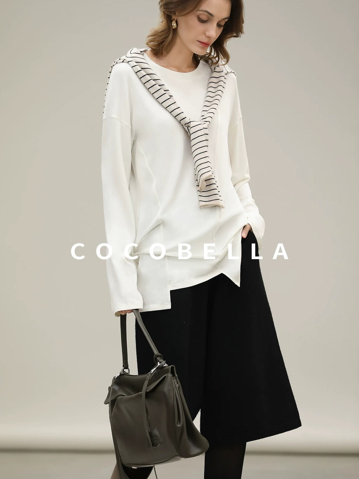 COCOBELLA Minimalist Asymmetric Loose Fit Long Sleeve Round Neck Women Commuter Shirts