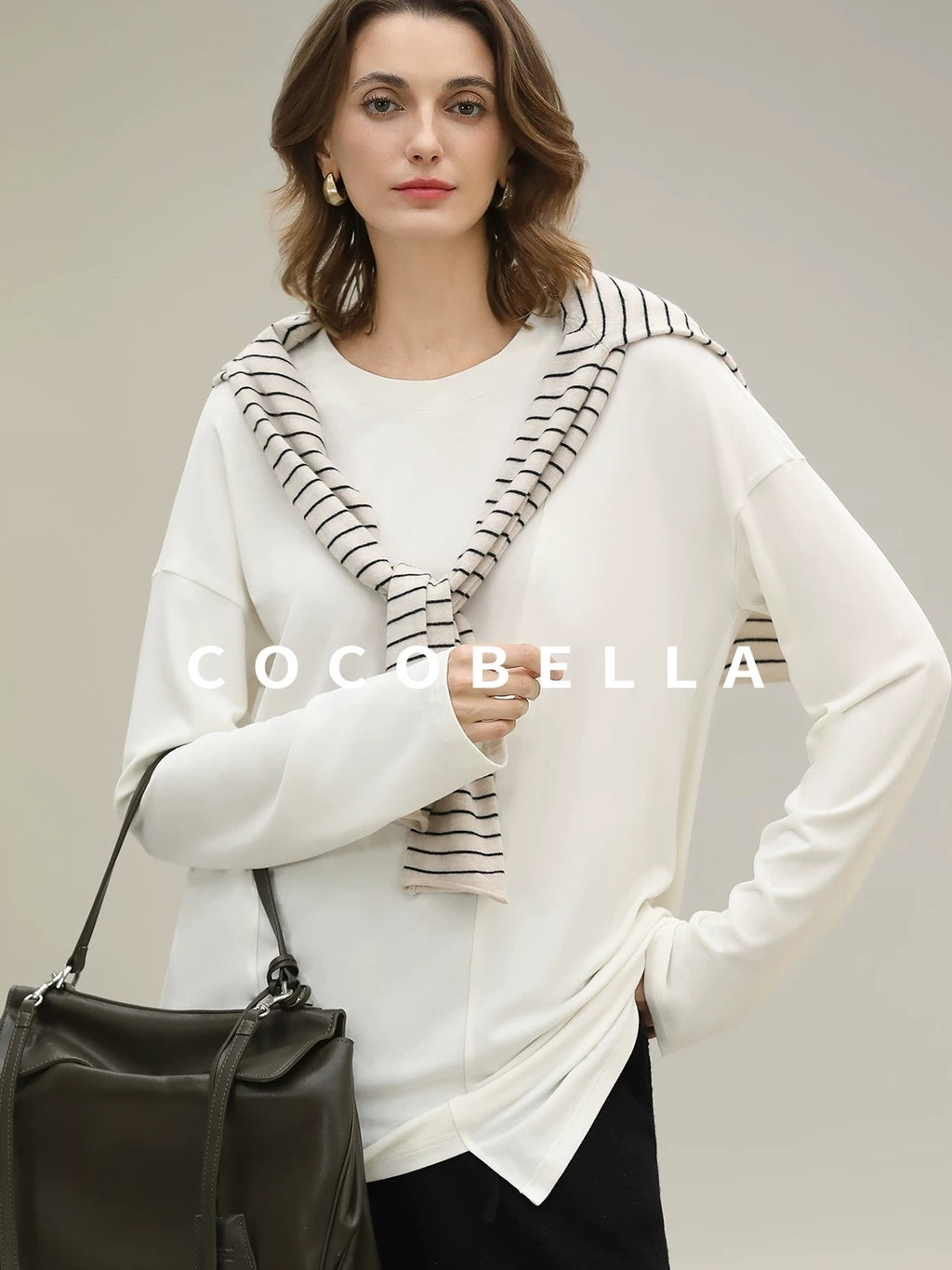 COCOBELLA Minimalist Asymmetric Loose Fit Long Sleeve Round Neck Women Commuter Shirts