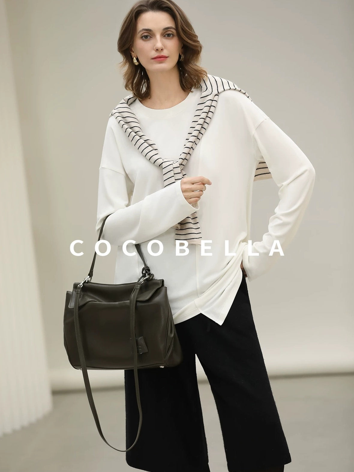 COCOBELLA Minimalist Asymmetric Loose Fit Long Sleeve Round Neck Women Commuter Shirts