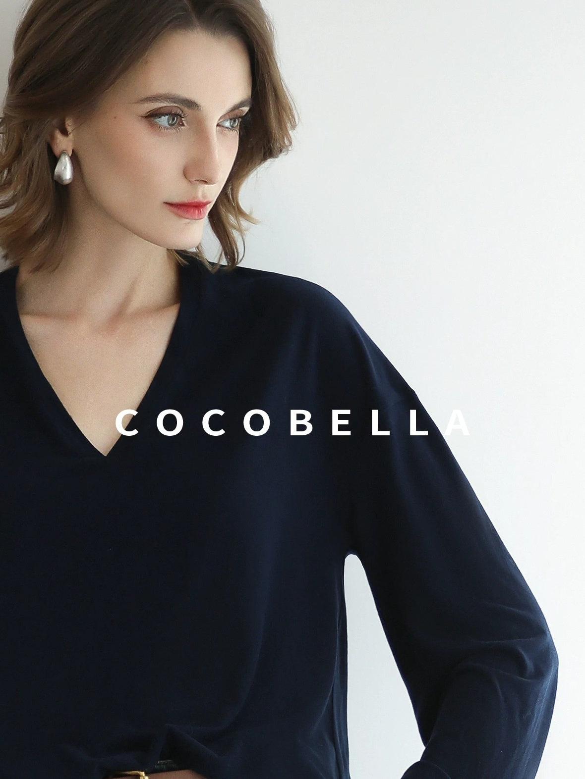COCOBELLA Minimalist Brushed V Neck Loose Fit Long Sleeve Anti Static Women Shirts