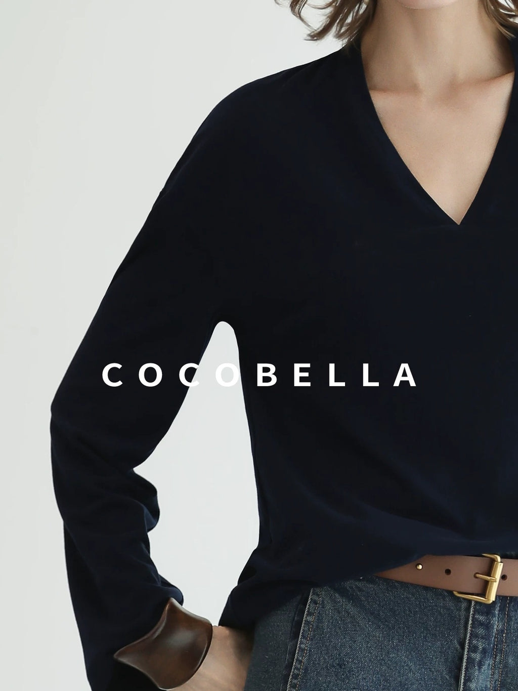 COCOBELLA Minimalist Brushed V Neck Loose Fit Long Sleeve Anti Static Women Shirts