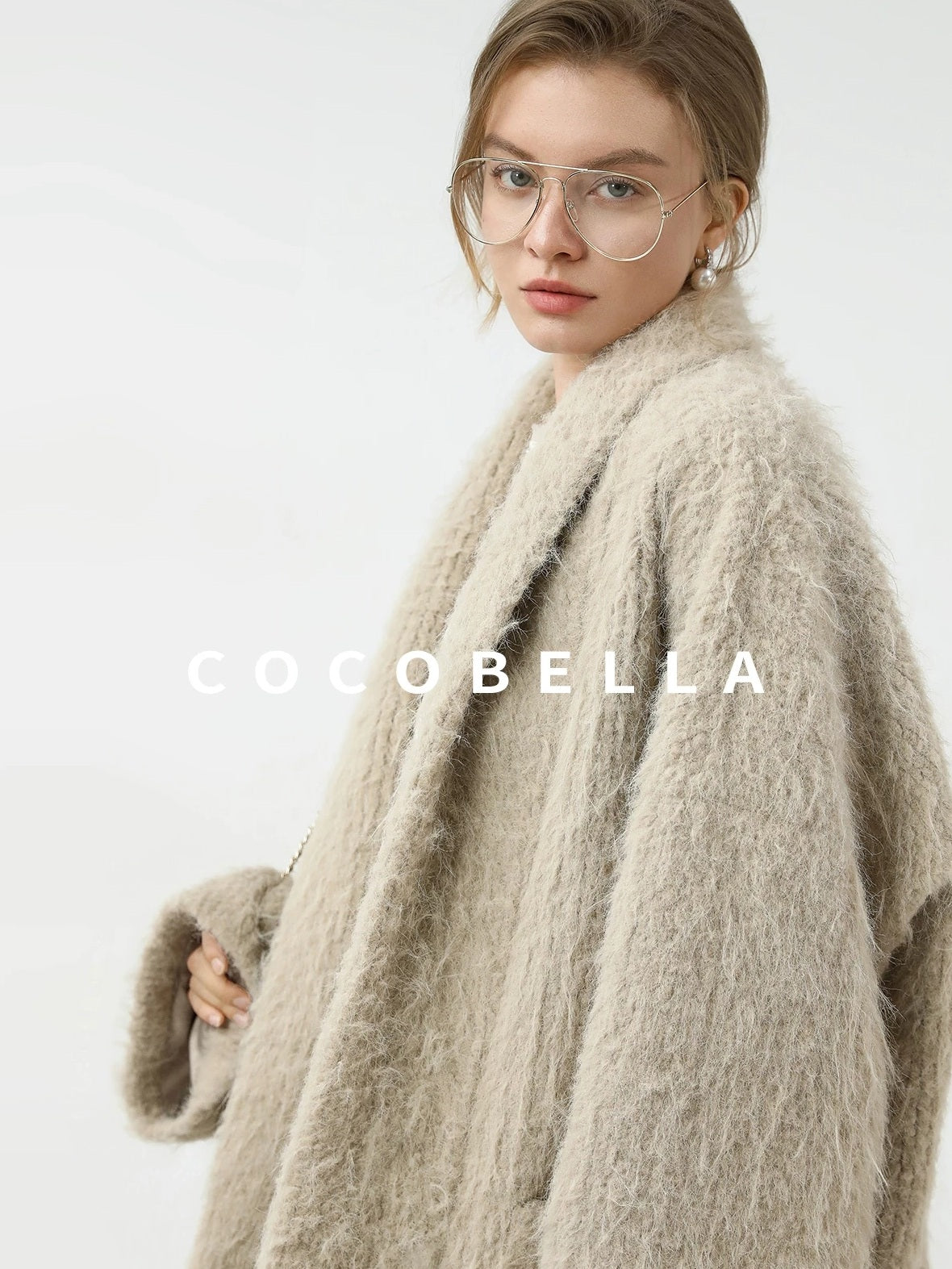 COCOBELLA Minimalist Commuter Mid Length Loose Fit Notch Collar Pocket Polyester Coats