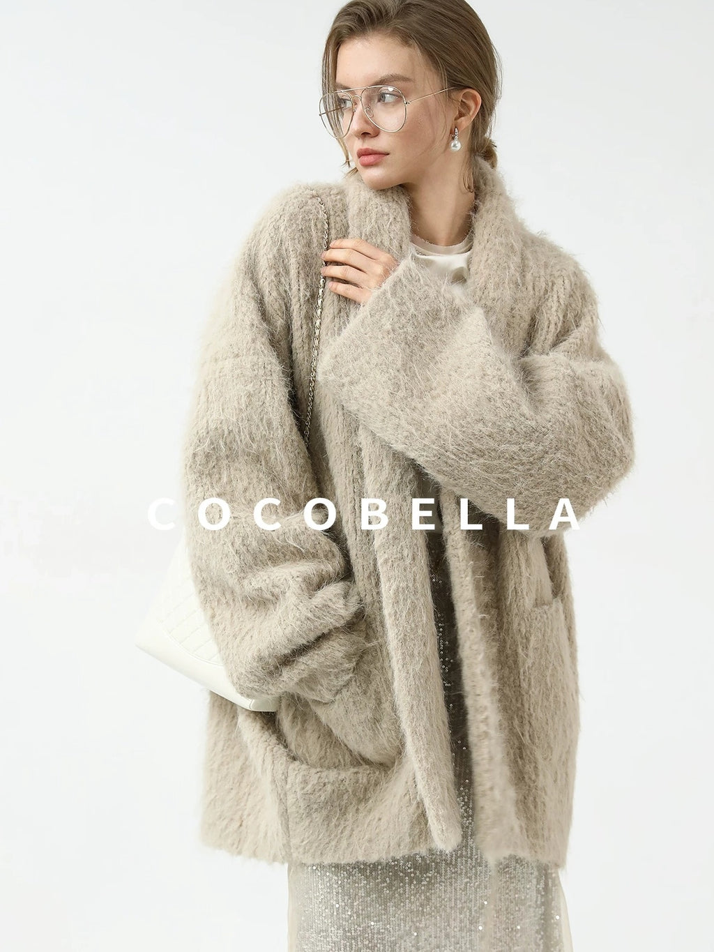 COCOBELLA Minimalist Commuter Mid Length Loose Fit Notch Collar Pocket Polyester Coats