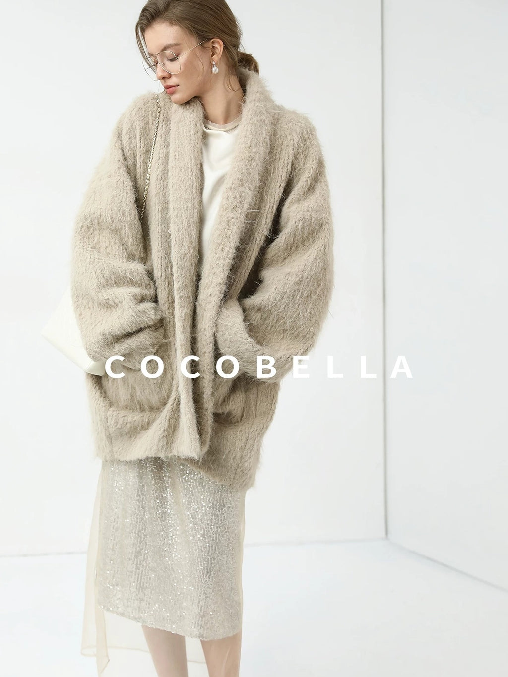 COCOBELLA Minimalist Commuter Mid Length Loose Fit Notch Collar Pocket Polyester Coats