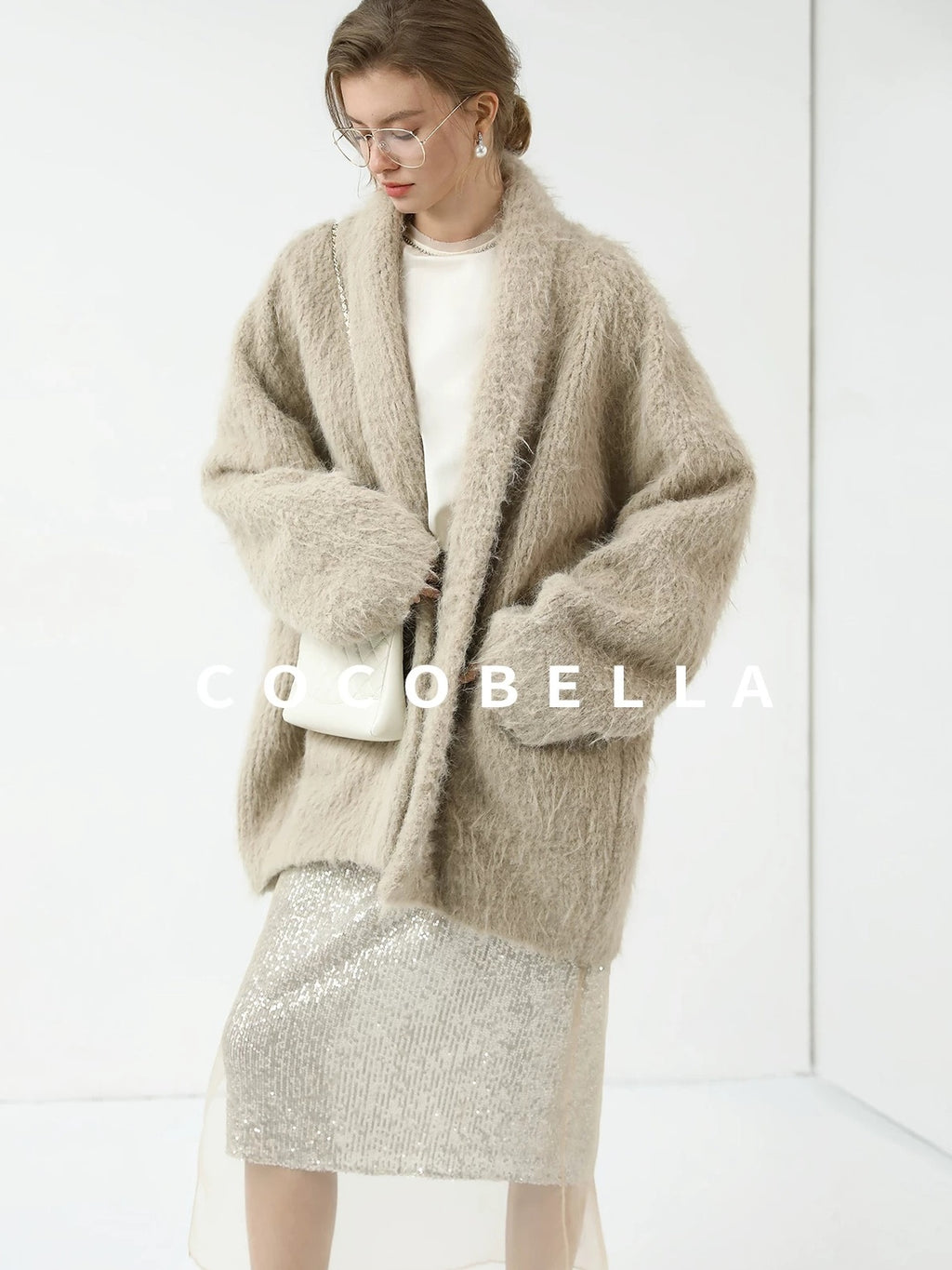 COCOBELLA Minimalist Commuter Mid Length Loose Fit Notch Collar Pocket Polyester Coats