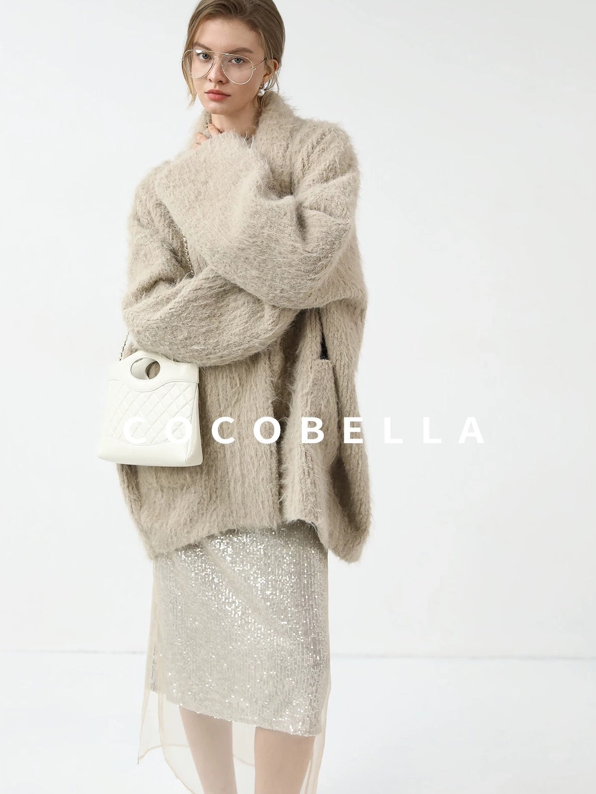 COCOBELLA Minimalist Commuter Mid Length Loose Fit Notch Collar Pocket Polyester Coats