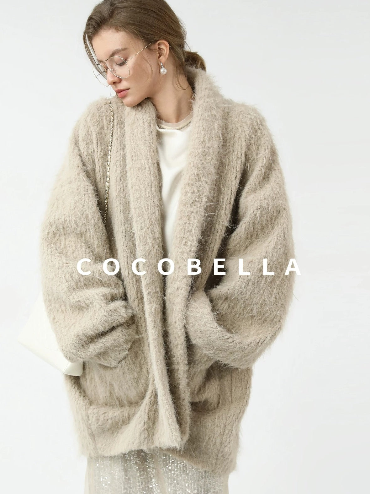 COCOBELLA Minimalist Commuter Mid Length Loose Fit Notch Collar Pocket Polyester Coats