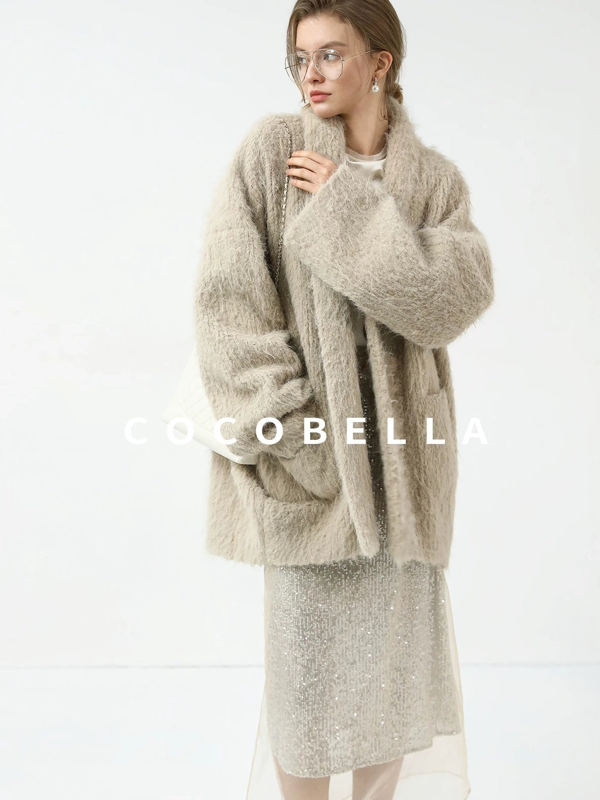 COCOBELLA Minimalist Commuter Mid Length Loose Fit Notch Collar Pocket Polyester Coats