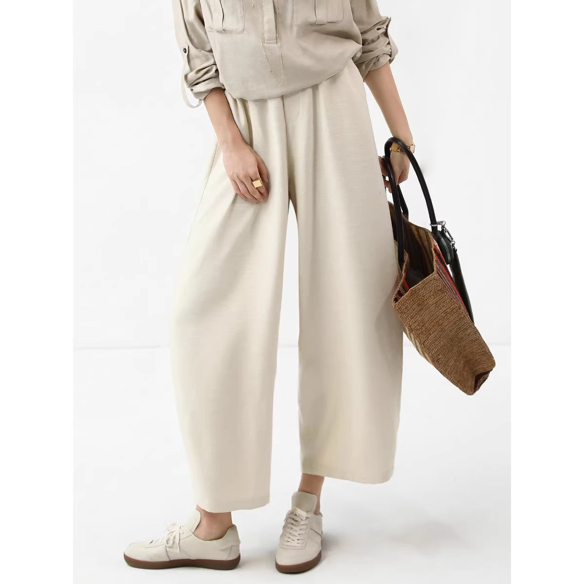 COCOBELLA_Minimalist_Office_Natural_Waist_Wide_Leg_Loose_Fit_Black_Almond_Polyester_Pants_MISSTT