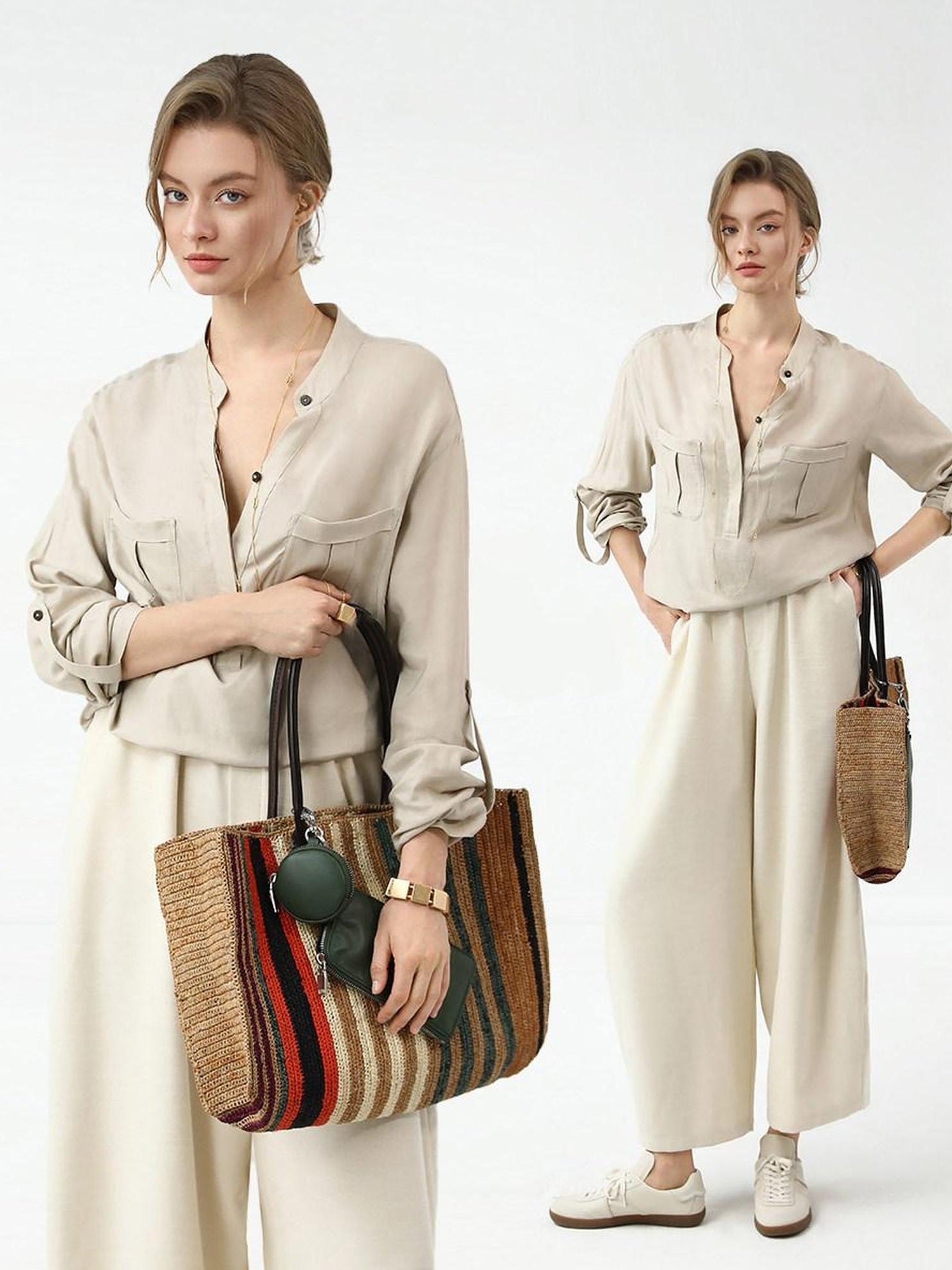 COCOBELLA Minimalist Office Natural Waist Wide Leg Loose Fit Black Almond Polyester Pants