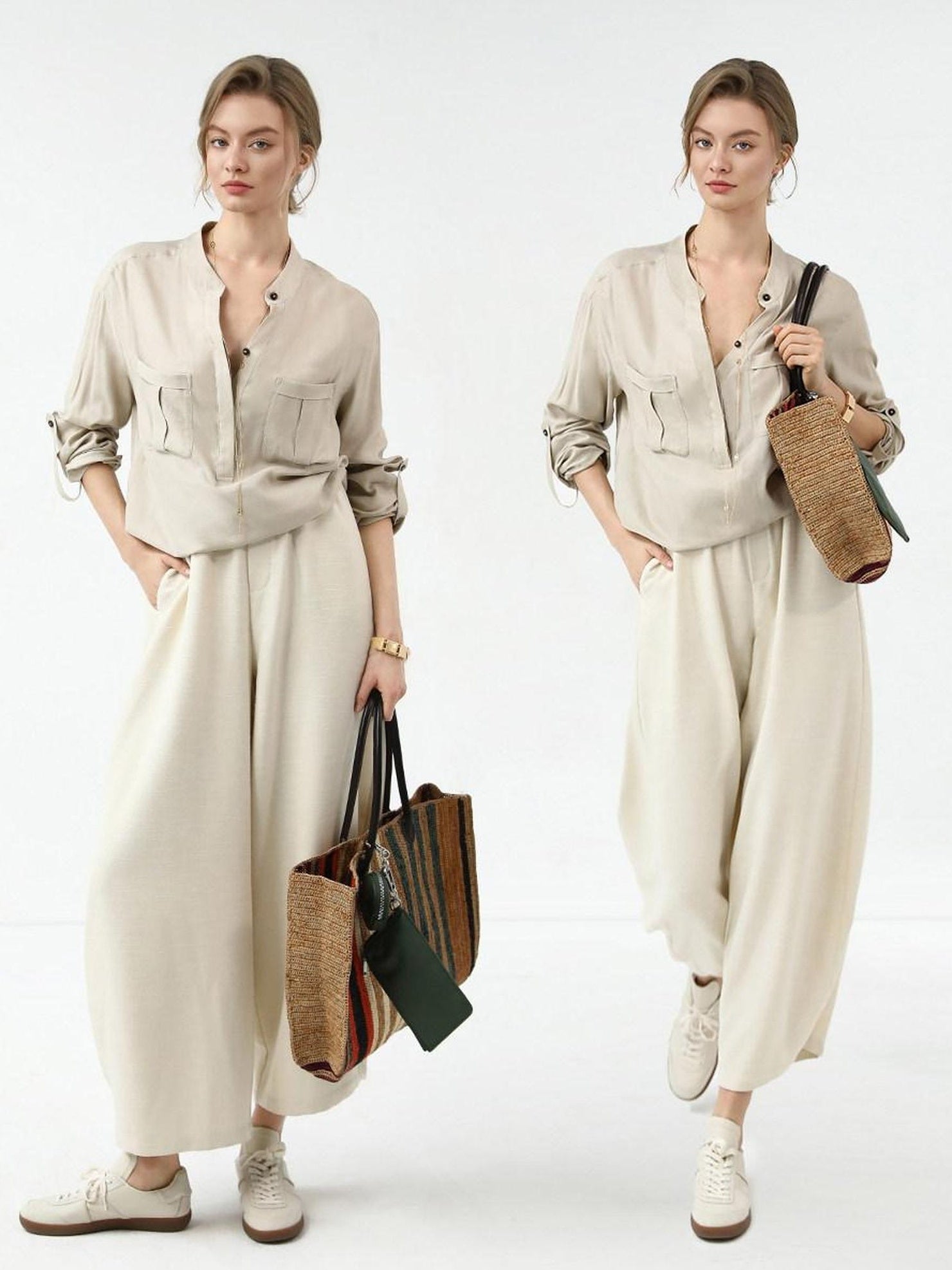 COCOBELLA Minimalist Office Natural Waist Wide Leg Loose Fit Black Almond Polyester Pants