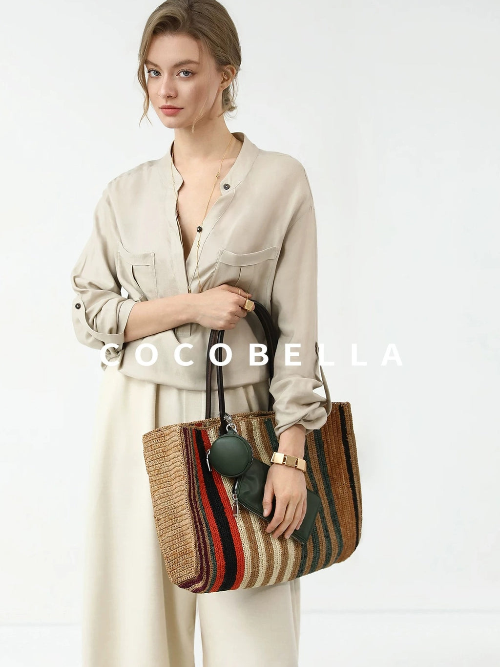 COCOBELLA Minimalist Office Natural Waist Wide Leg Loose Fit Black Almond Polyester Pants