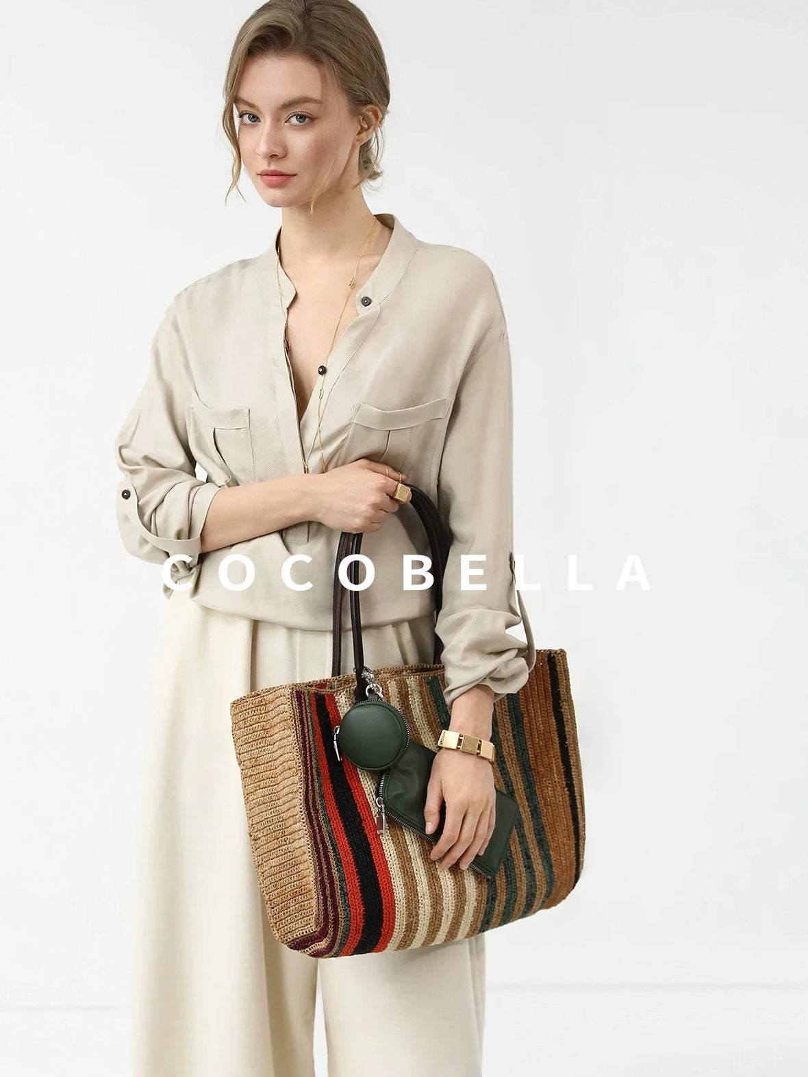 COCOBELLA Minimalist Office Natural Waist Wide Leg Loose Fit Black Almond Polyester Pants