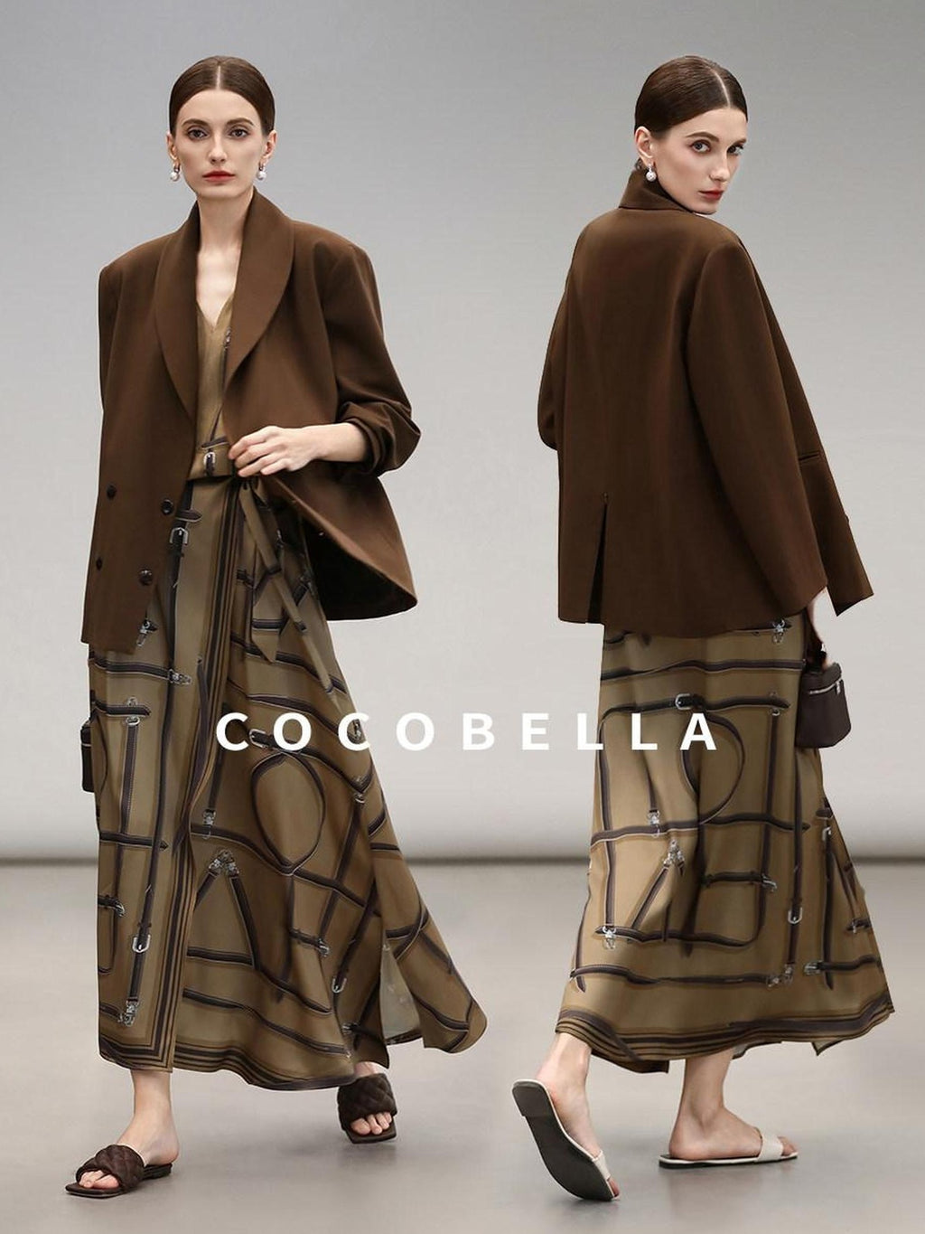 COCOBELLA Mocha Brown Straight Cut Button Pocket Office Workwear Women Regular Blazers