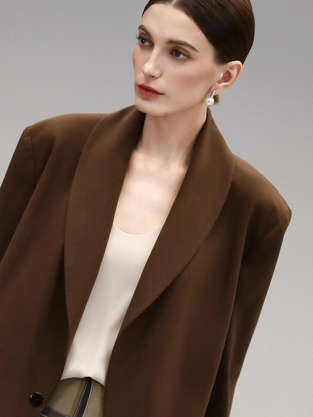 COCOBELLA Mocha Brown Straight Cut Button Pocket Office Workwear Women Regular Blazers