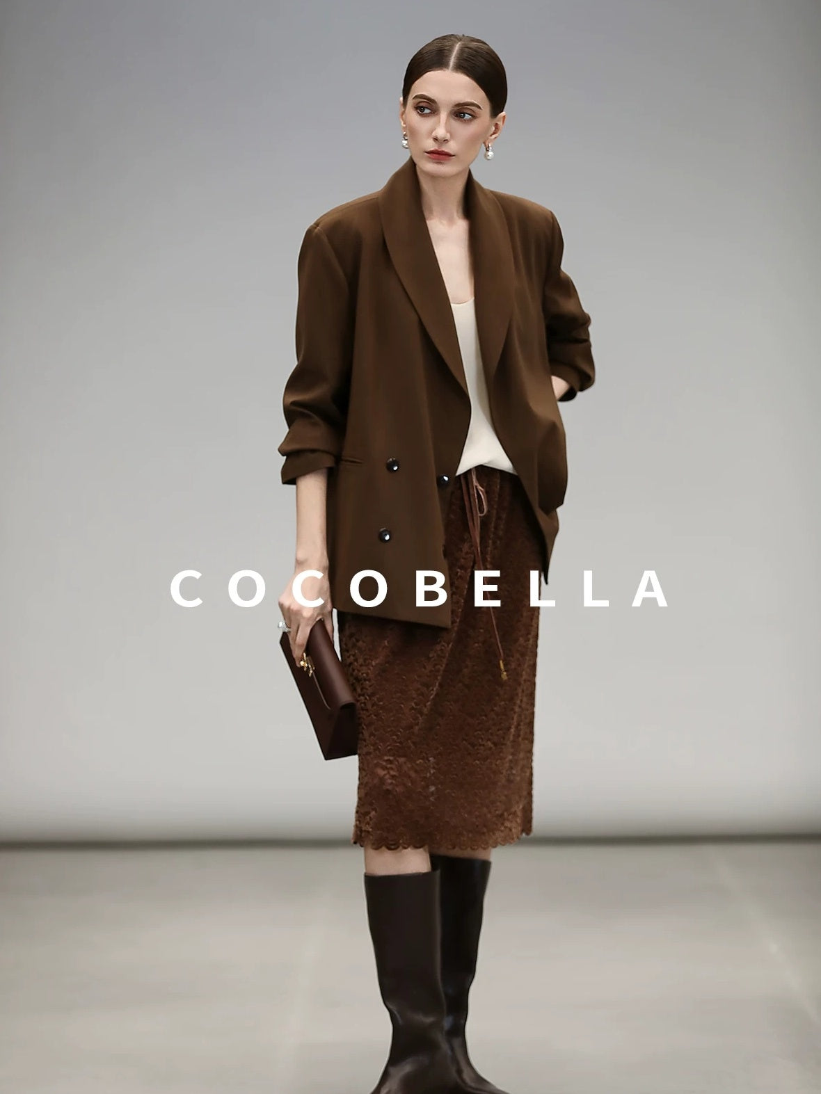 COCOBELLA Mocha Brown Straight Cut Button Pocket Office Workwear Women Regular Blazers