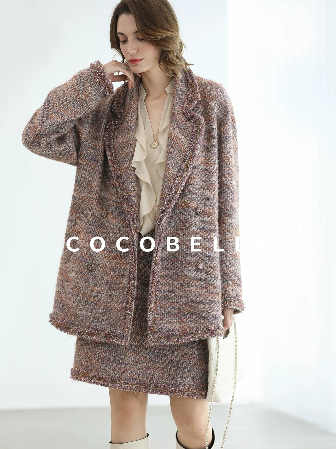 COCOBELLA Monet Mist Pink Light Luxe Cardigan Two Piece Women Short Skirt Set Skirts