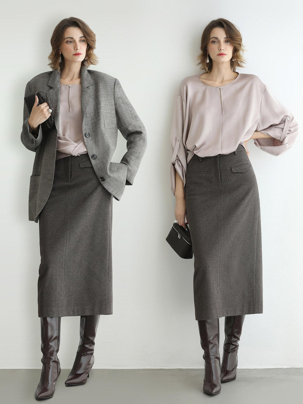 COCOBELLA Monet Pink Relaxed Button Flare Long Sleeve Office Crew Solid Pullover T-Shirts