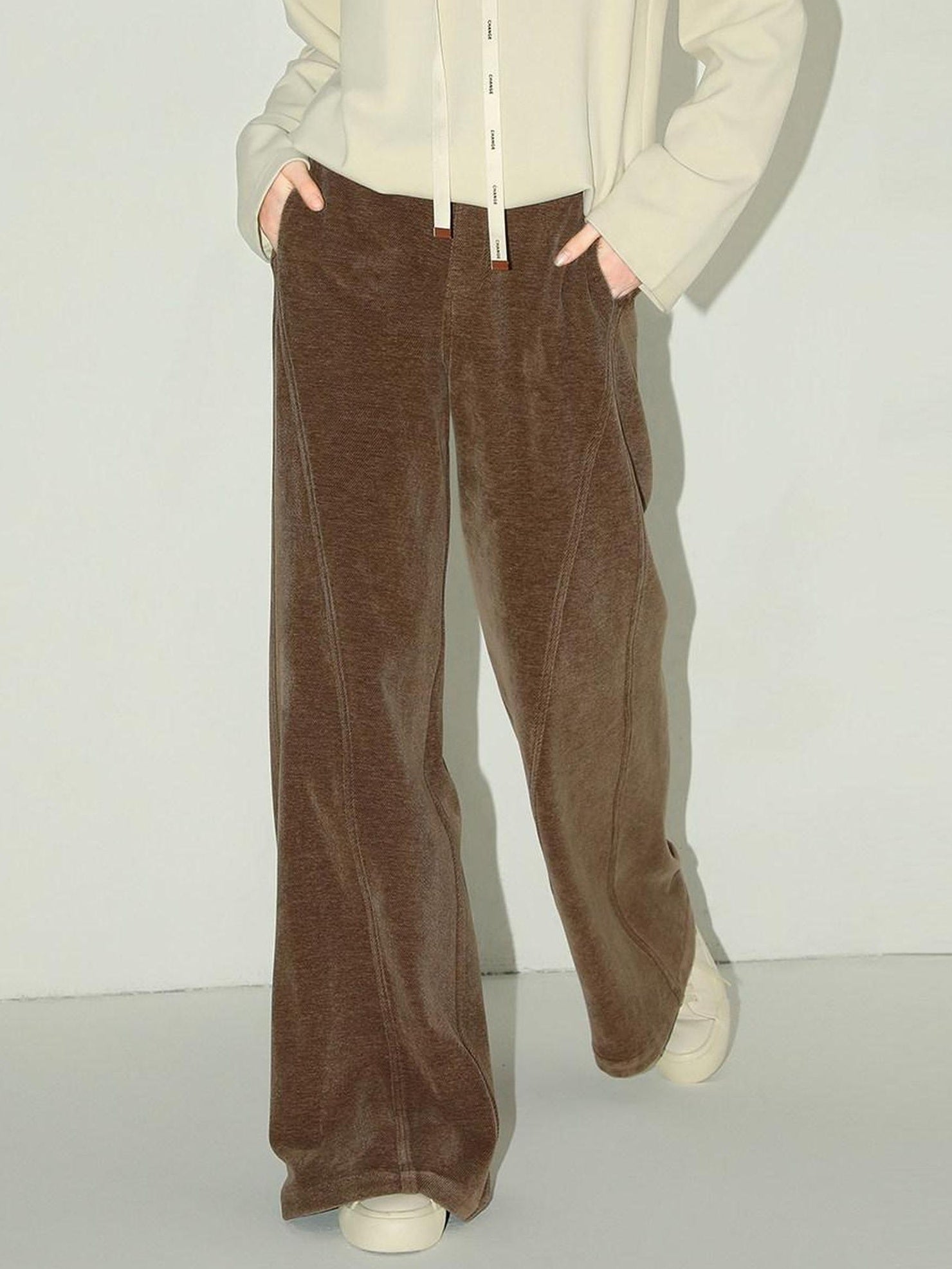 COCOBELLA Natural Waist Wide Leg Stitched Panel Vintage Workwear Women Pants