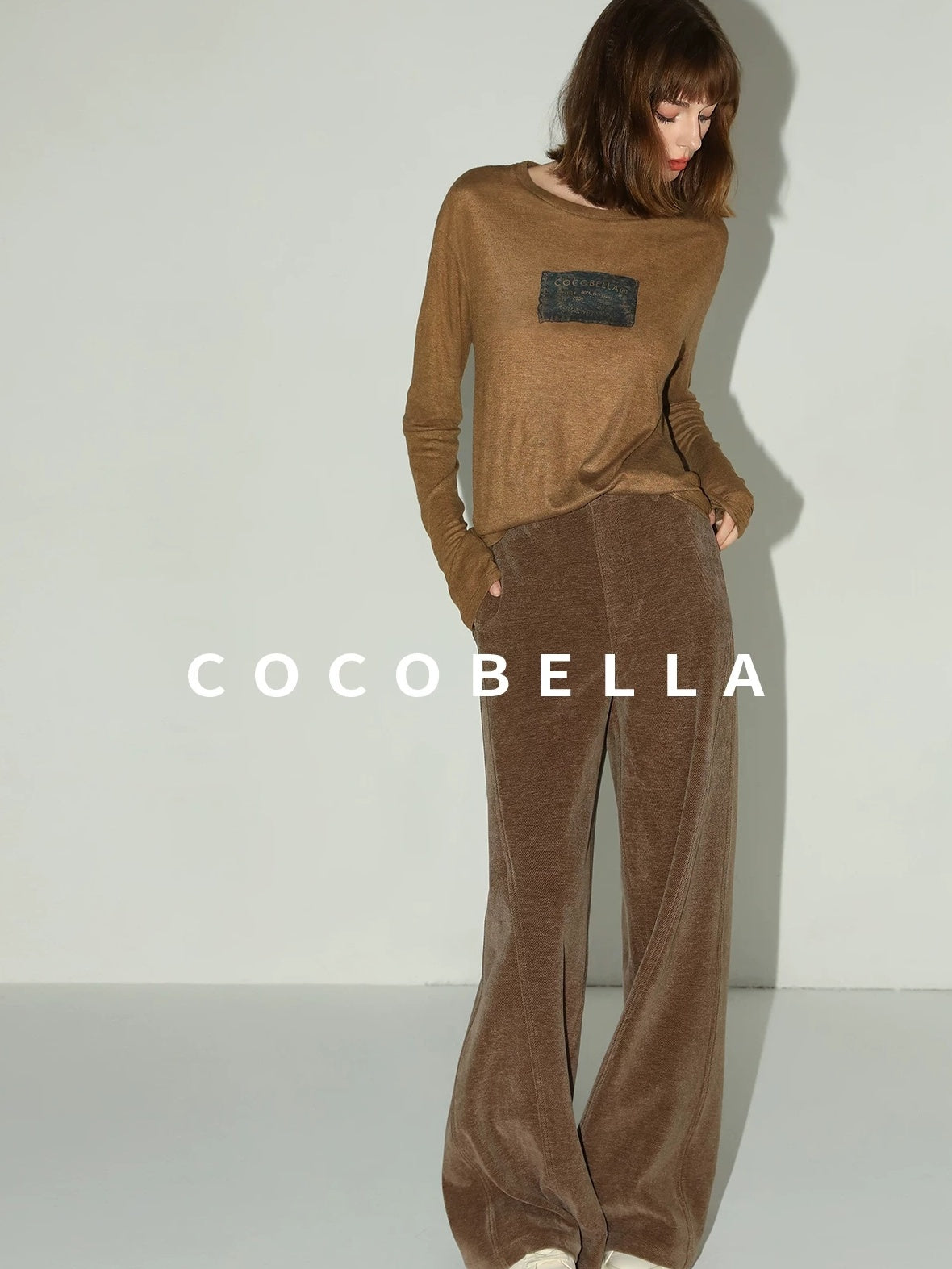 COCOBELLA Natural Waist Wide Leg Stitched Panel Vintage Workwear Women Pants