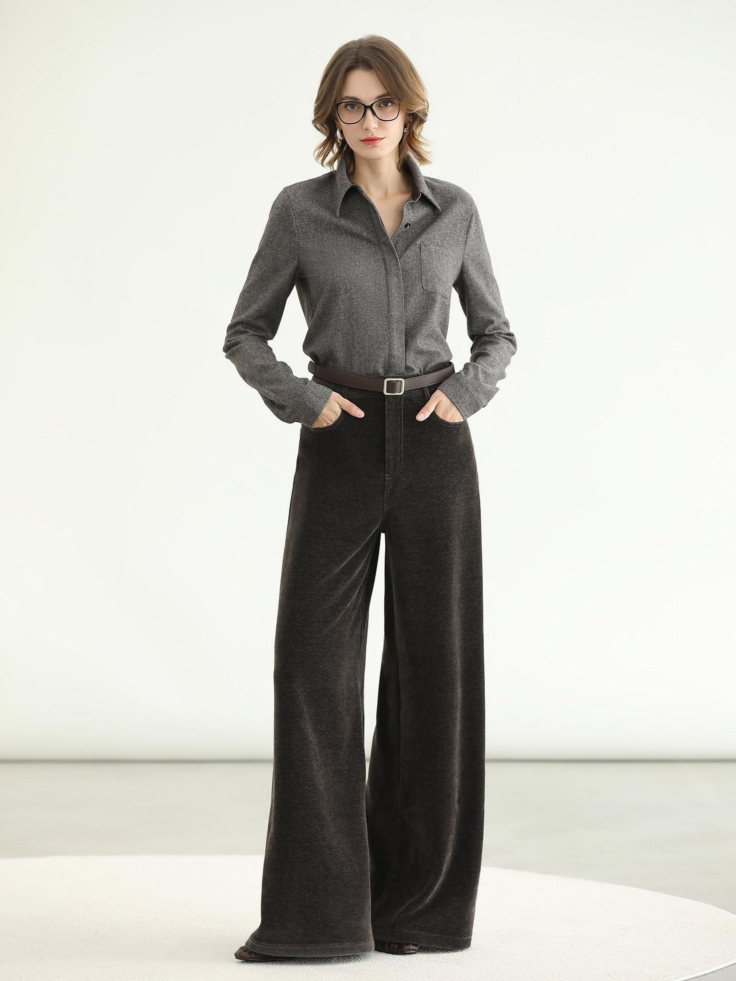 COCOBELLA Office Ready Vintage Wide Leg Rivet Pockets Natural Waist Zip Fly Women Pants