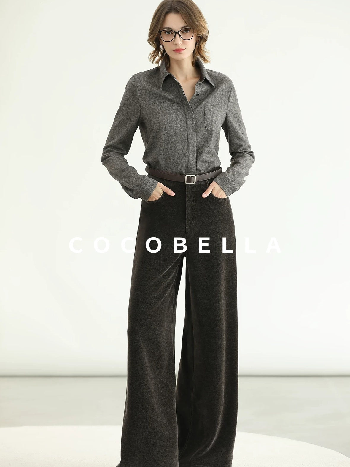 COCOBELLA Office Ready Vintage Wide Leg Rivet Pockets Natural Waist Zip Fly Women Pants