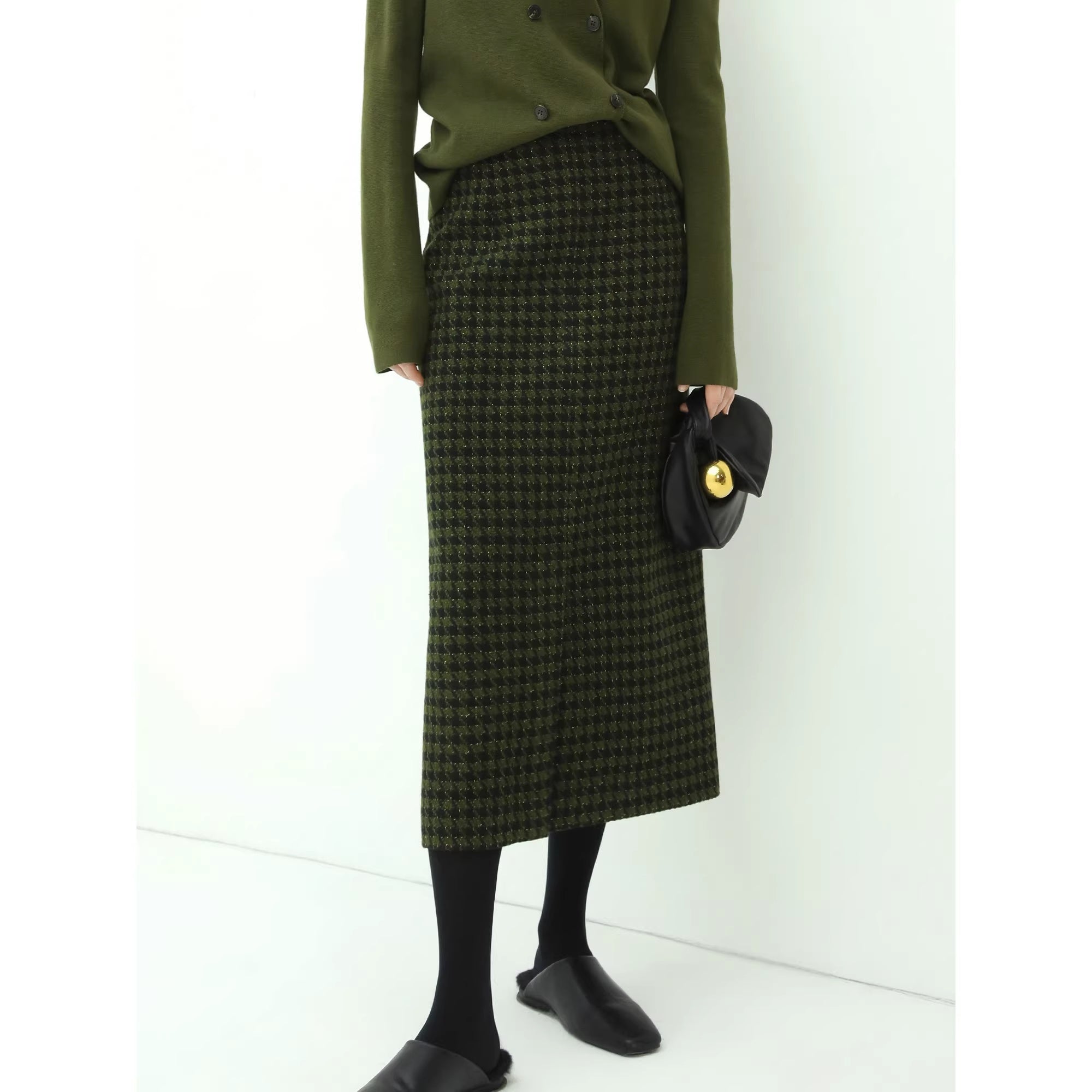 COCOBELLA_Olive_Green_Double_Breasted_Cardigan_Straight_Fit_Commuter_Womens_Knit_Sweater_MISSTT