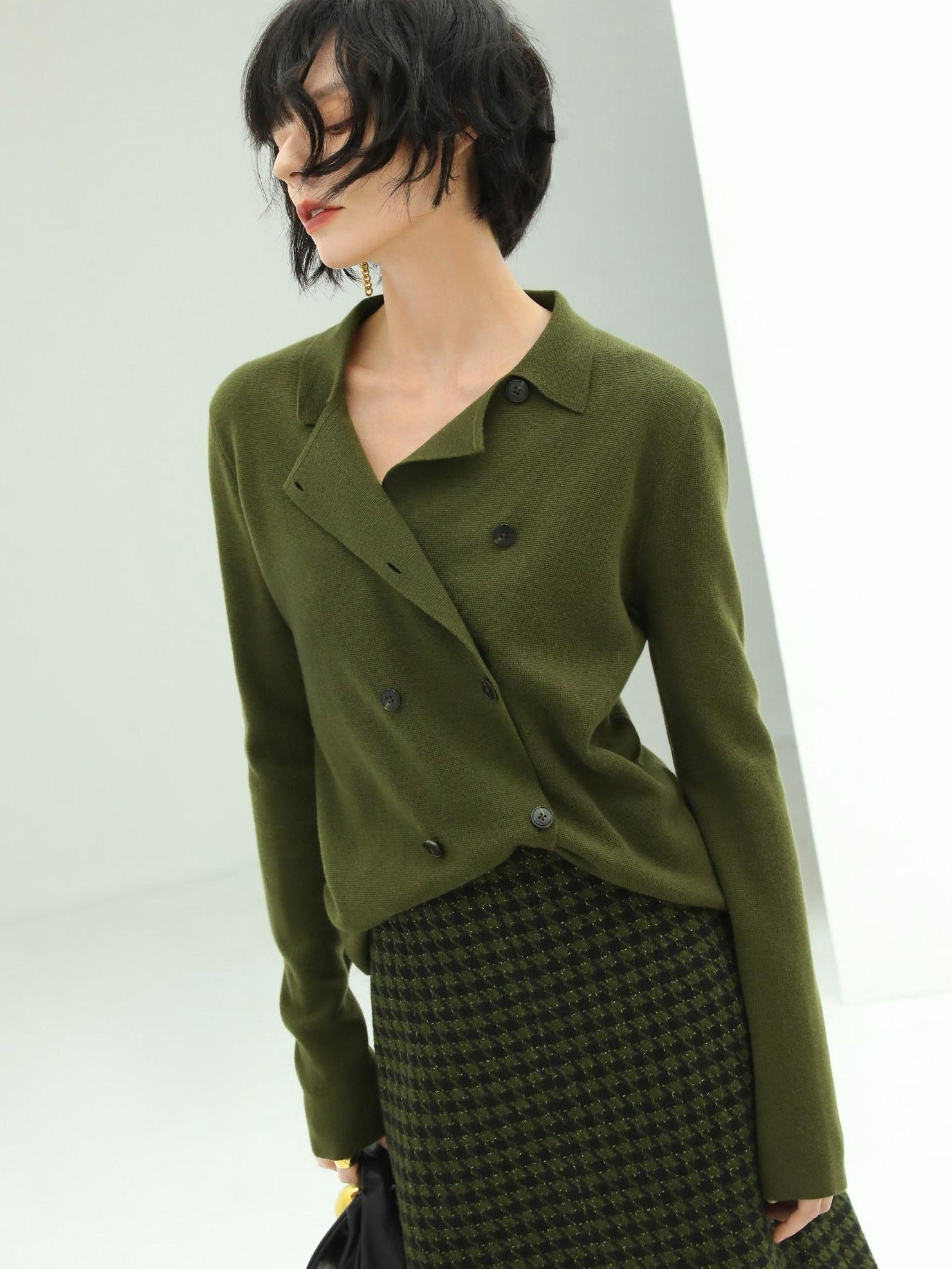 COCOBELLA Olive Green Double Breasted Cardigan Straight Fit Commuter Womens Knit Sweater