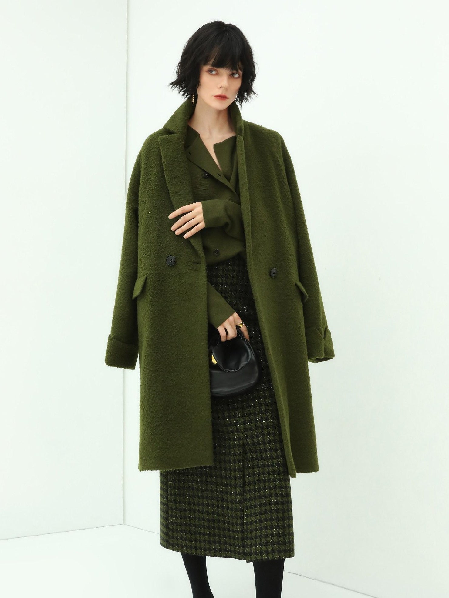 COCOBELLA Olive Green Double Breasted Cardigan Straight Fit Commuter Womens Knit Sweater