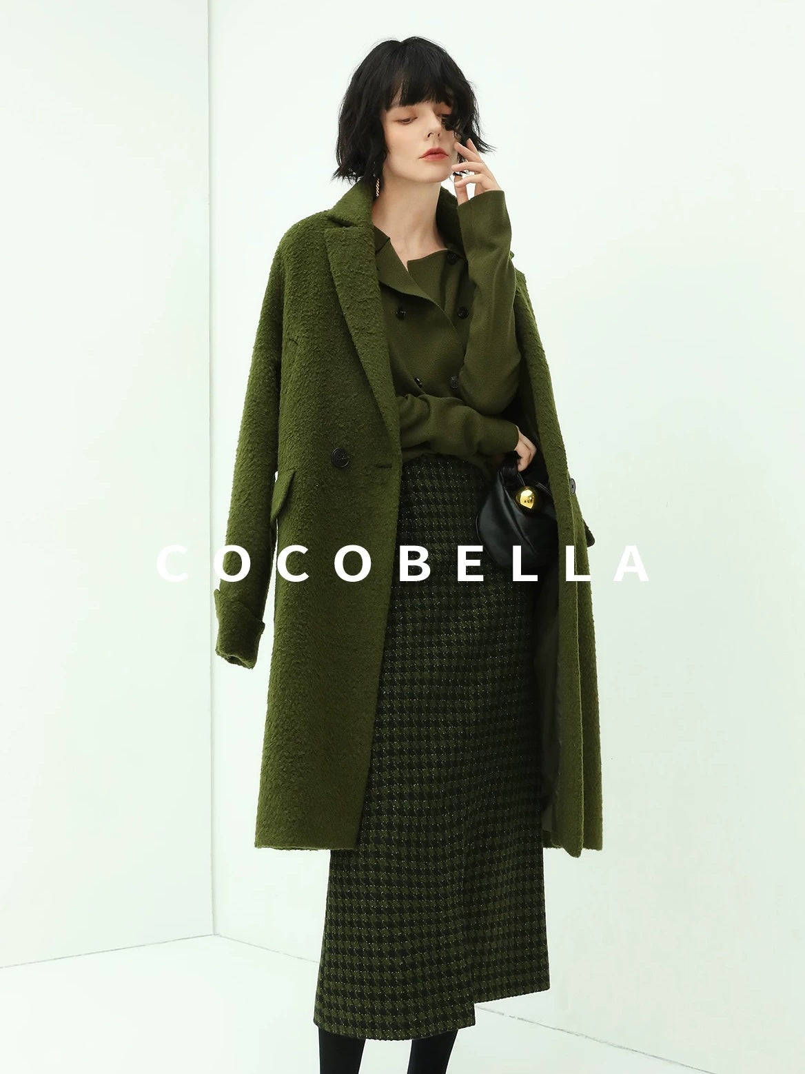 COCOBELLA Olive Green Double Breasted Cardigan Straight Fit Commuter Womens Knit Sweater