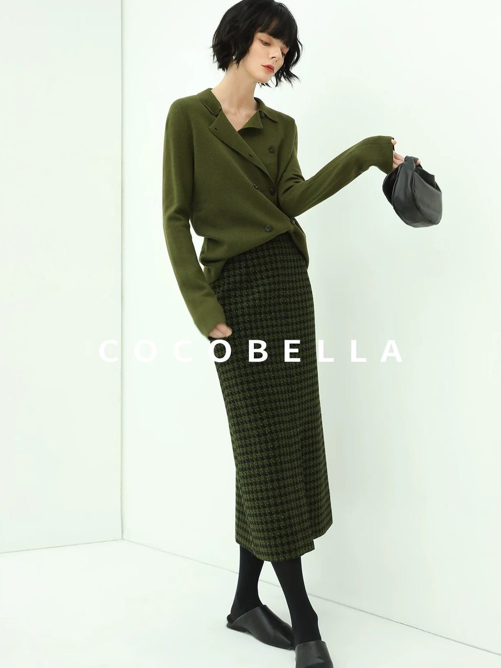COCOBELLA Olive Green Double Breasted Cardigan Straight Fit Commuter Womens Knit Sweater