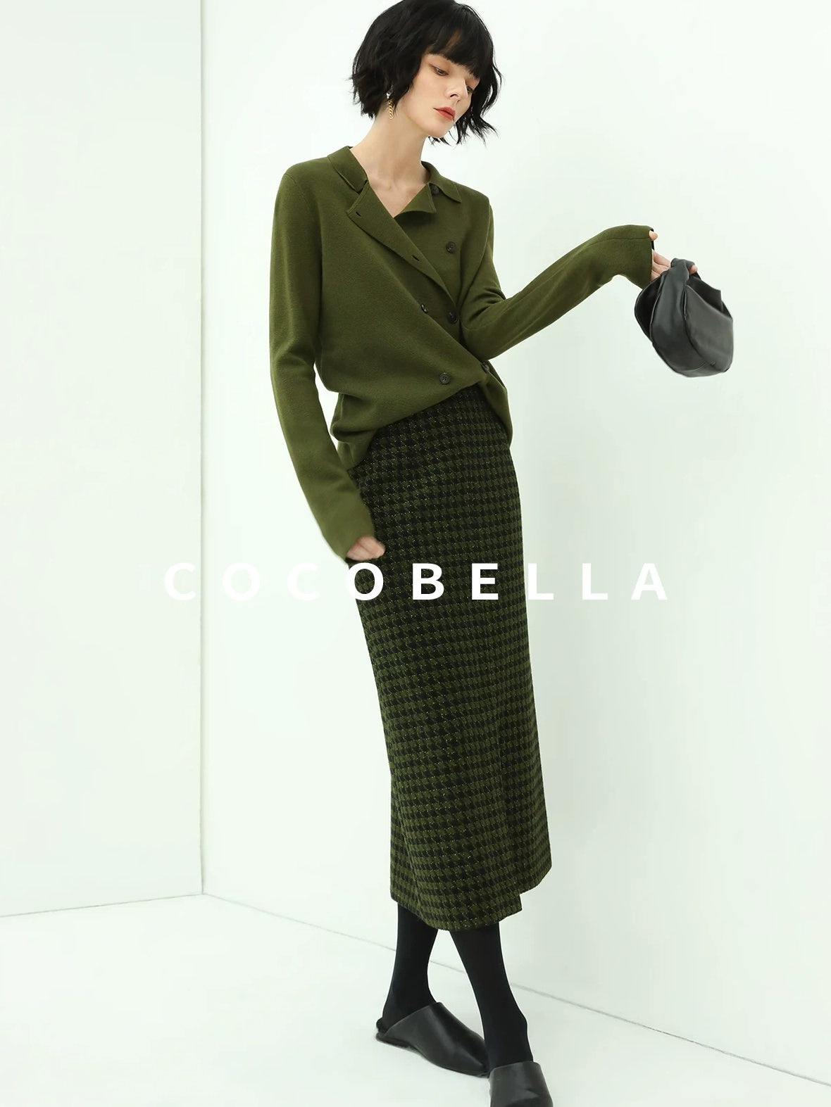 COCOBELLA Olive Green Double Breasted Cardigan Straight Fit Commuter Womens Knit Sweater