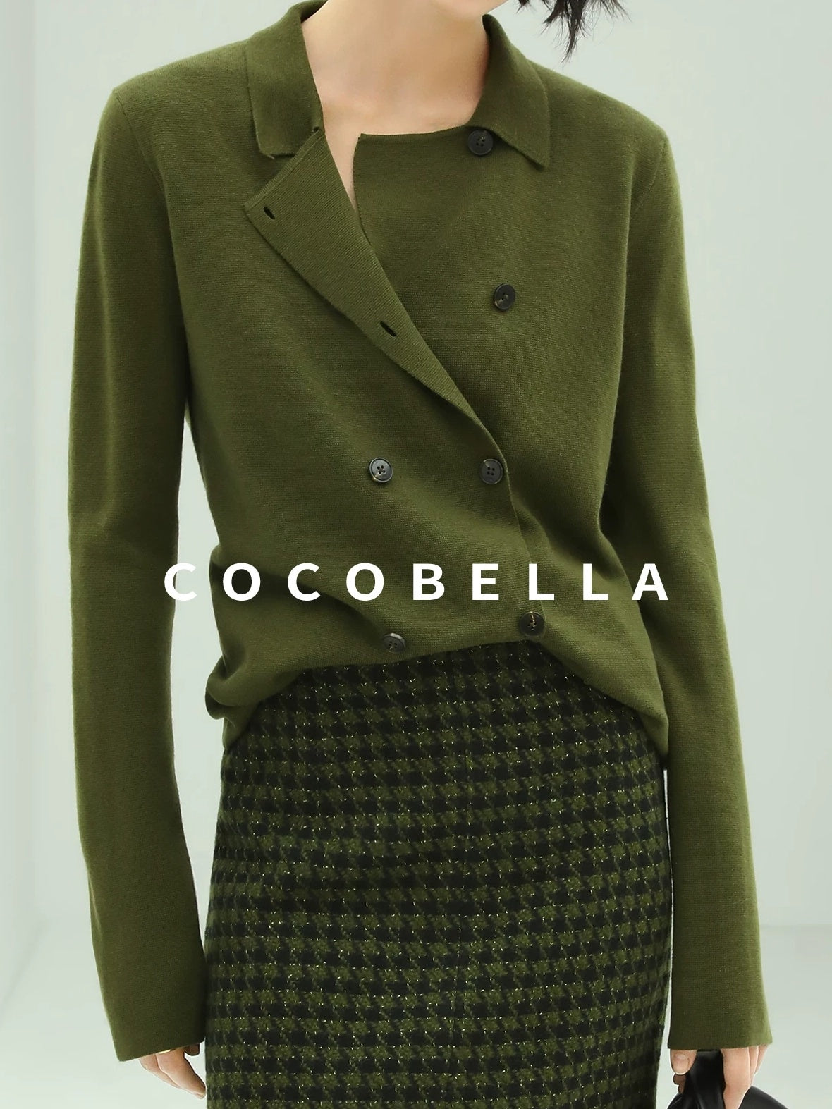 COCOBELLA Olive Green Double Breasted Cardigan Straight Fit Commuter Womens Knit Sweater