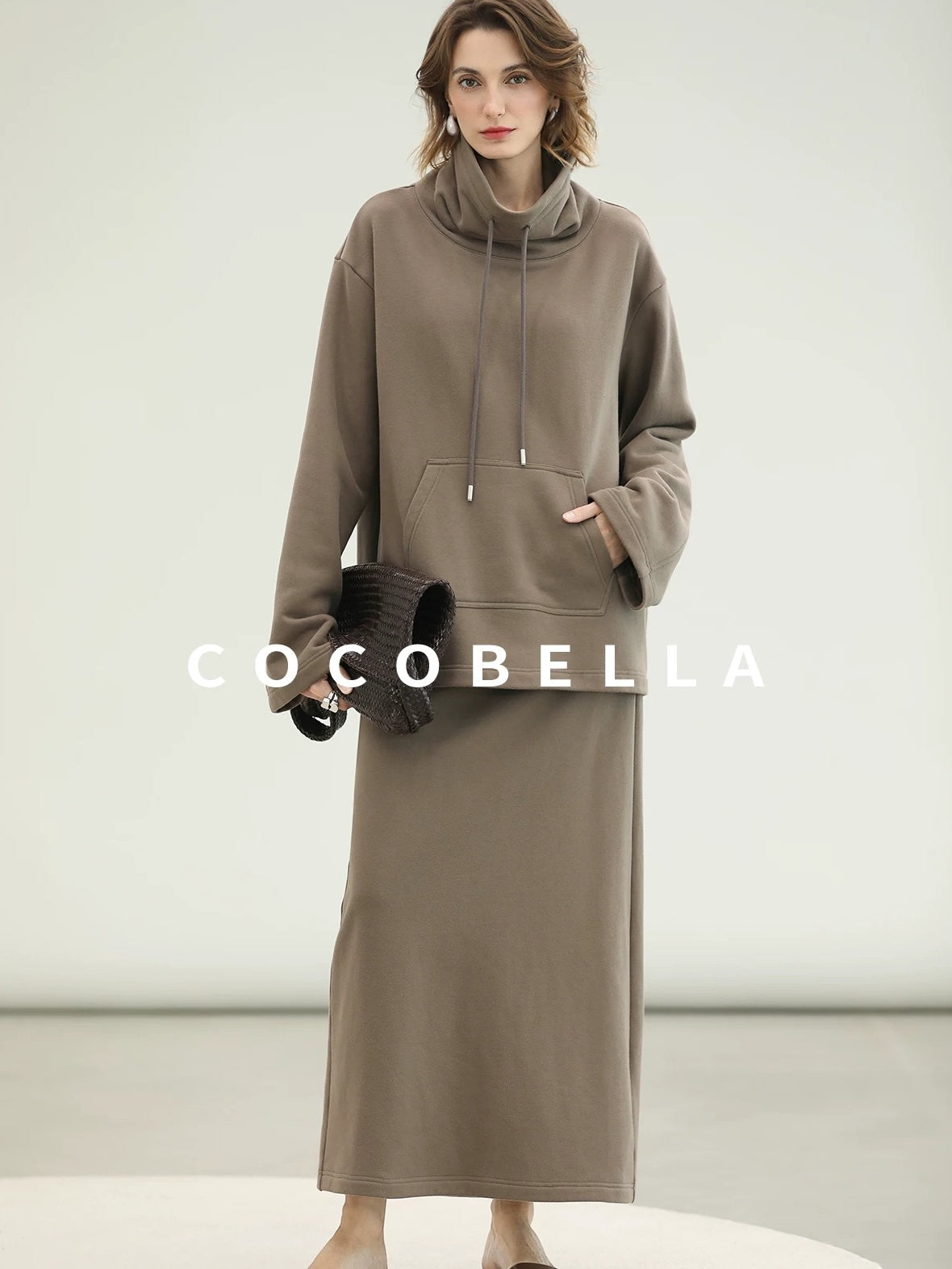 COCOBELLA Oversized Drawstring Kangaroo Pocket High Neck Pullover Casual Women Sweatshirts