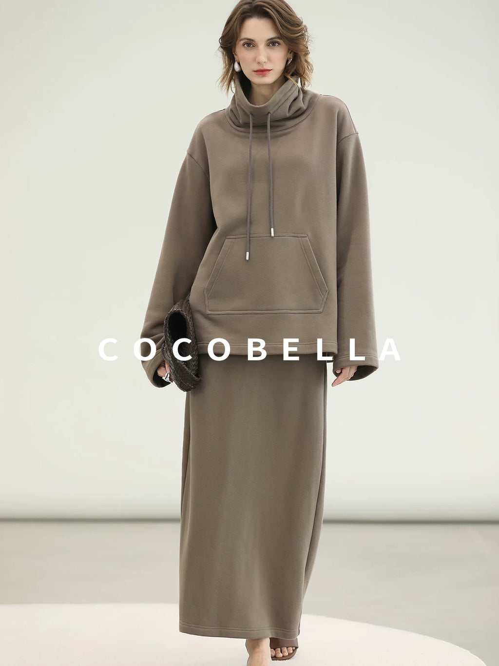 COCOBELLA Oversized Drawstring Kangaroo Pocket High Neck Pullover Casual Women Sweatshirts
