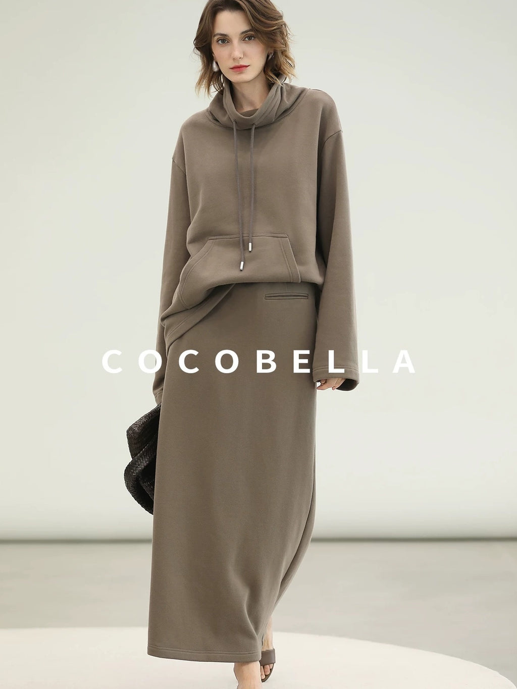 COCOBELLA Oversized Drawstring Kangaroo Pocket High Neck Pullover Casual Women Sweatshirts