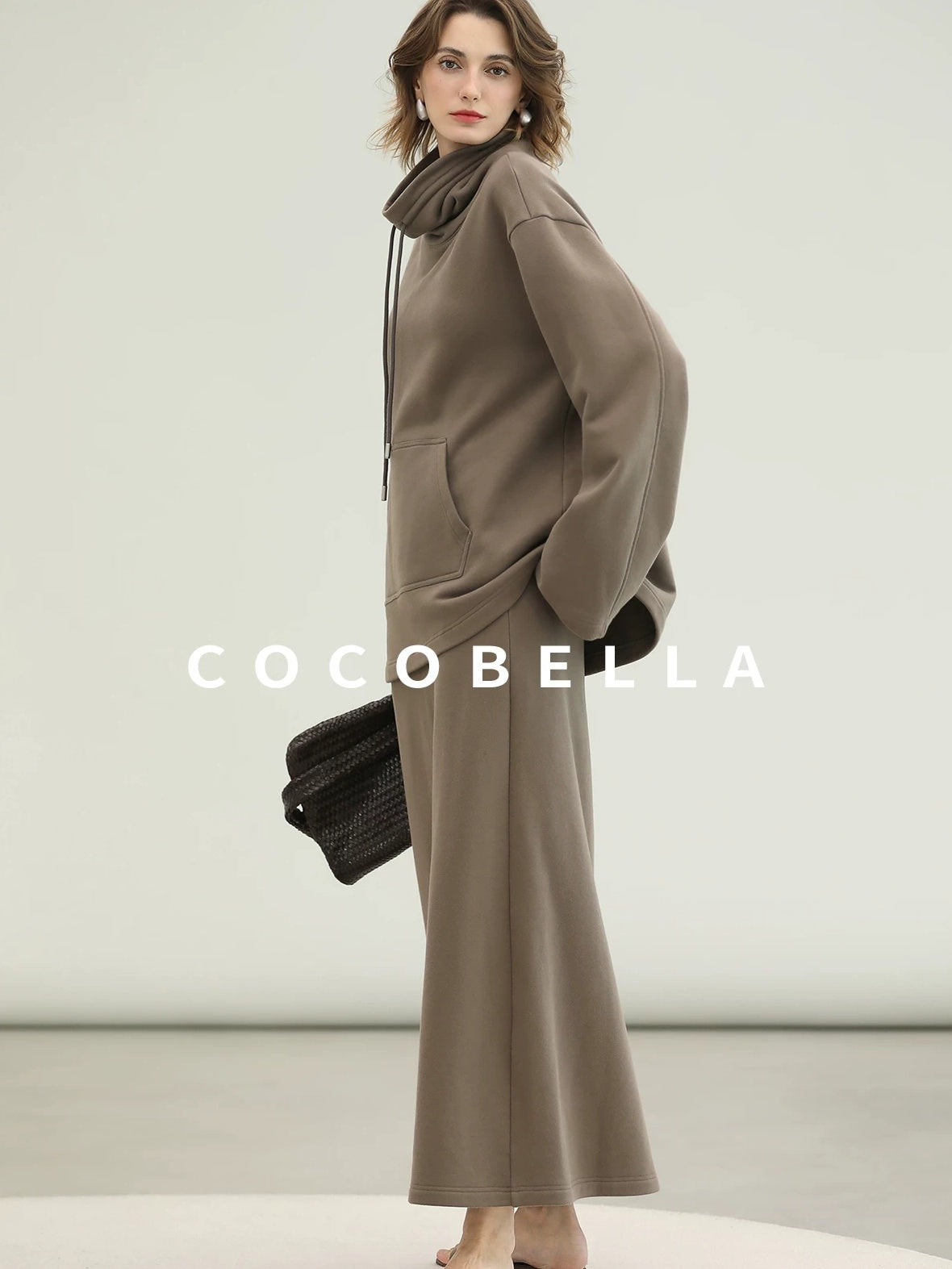 COCOBELLA Oversized Drawstring Kangaroo Pocket High Neck Pullover Casual Women Sweatshirts