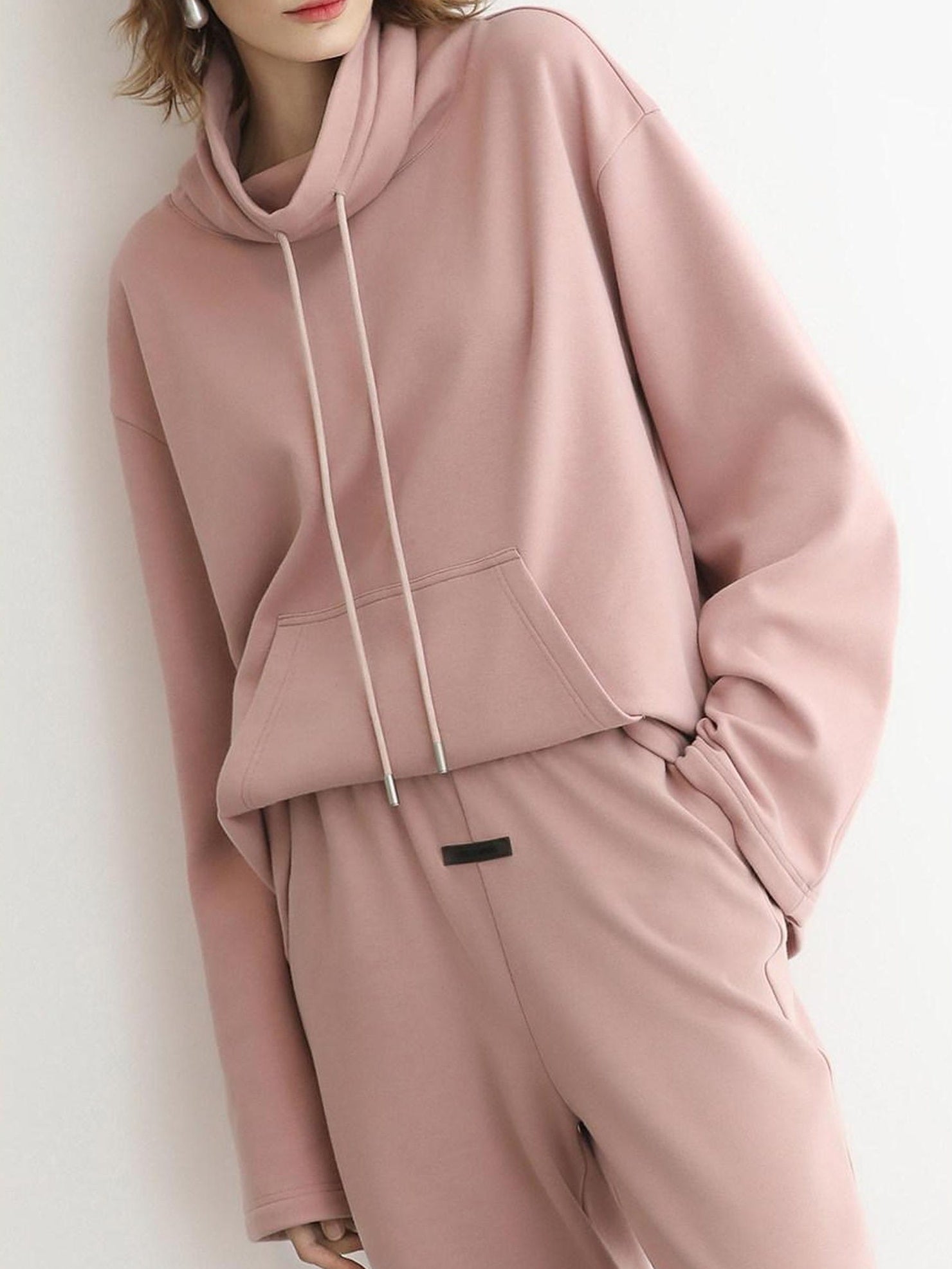 COCOBELLA Oversized Drawstring Kangaroo Pocket High Neck Pullover Casual Women Sweatshirts