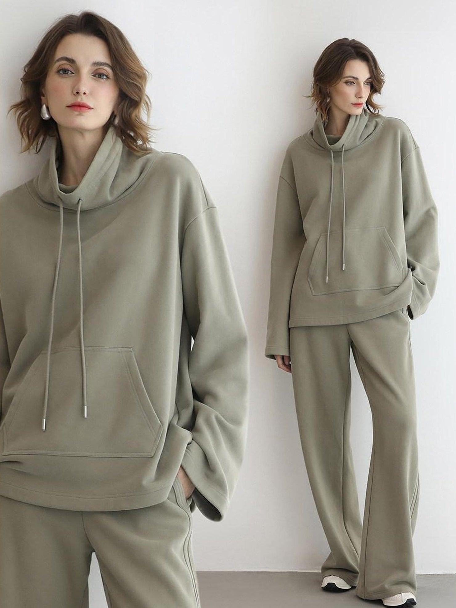 COCOBELLA Oversized Drawstring Kangaroo Pocket High Neck Pullover Casual Women Sweatshirts