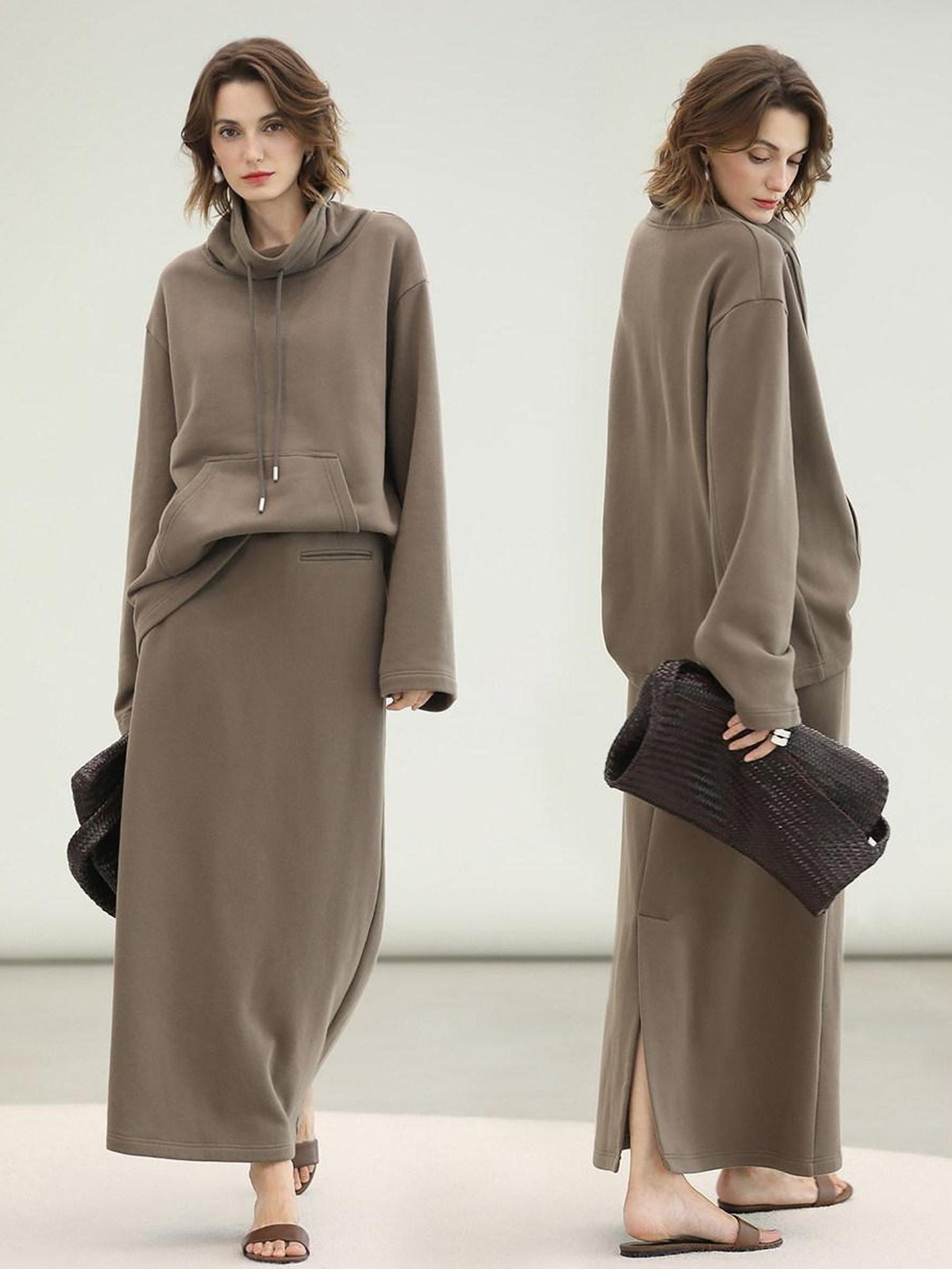 COCOBELLA Oversized Drawstring Kangaroo Pocket High Neck Pullover Casual Women Sweatshirts