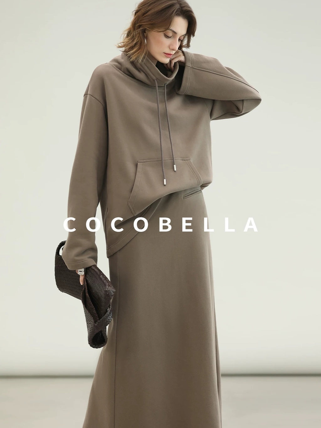 COCOBELLA Oversized Drawstring Kangaroo Pocket High Neck Pullover Casual Women Sweatshirts