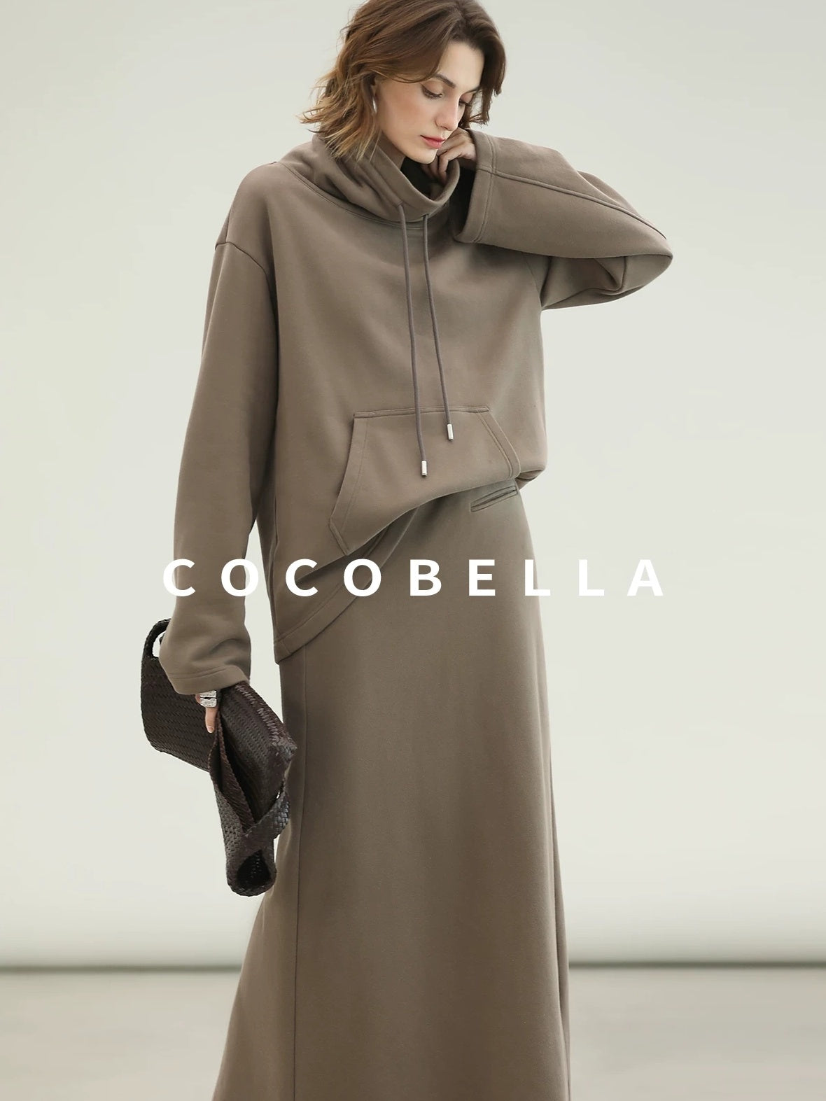 COCOBELLA Oversized Drawstring Kangaroo Pocket High Neck Pullover Casual Women Sweatshirts