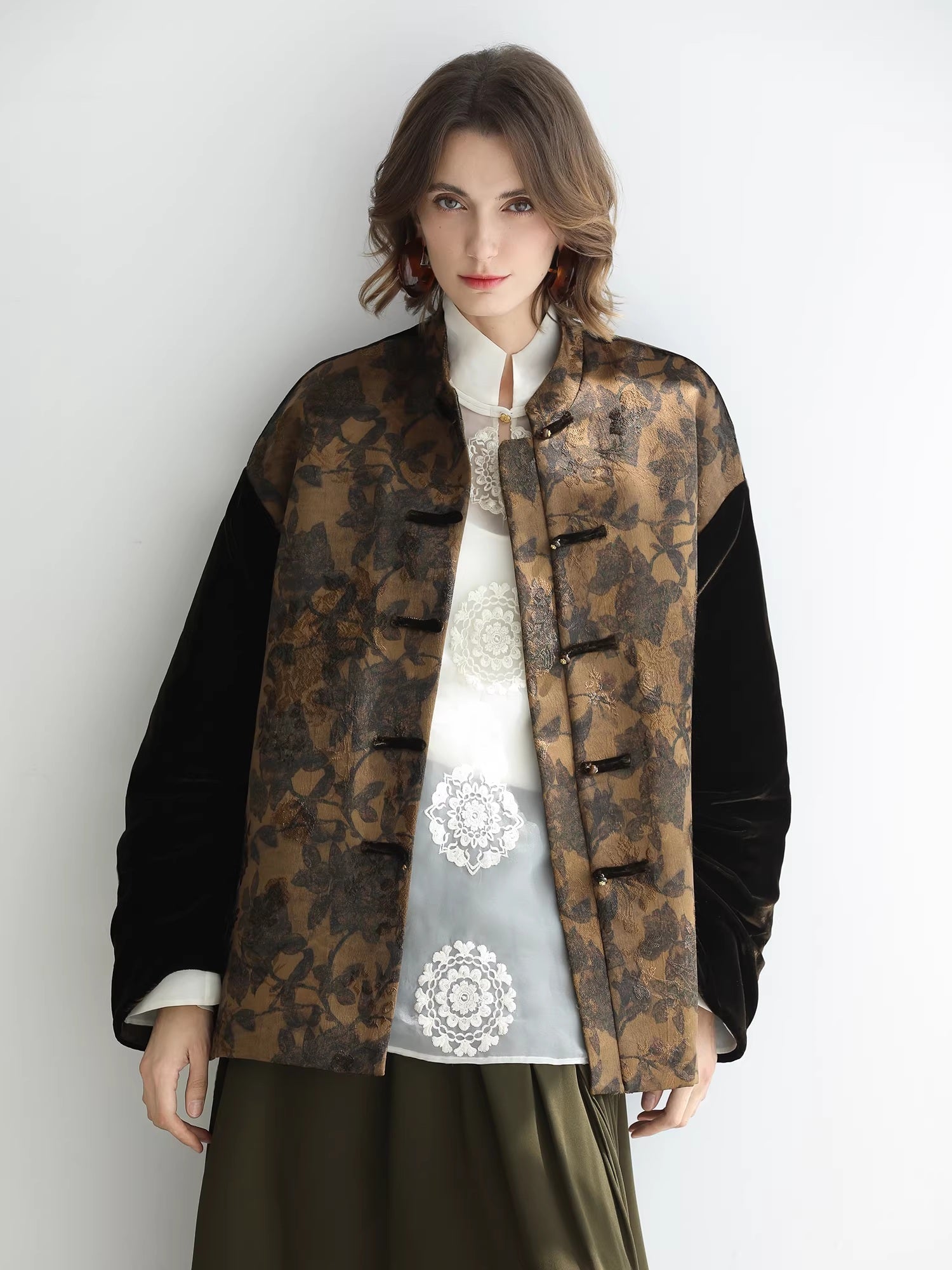 COCOBELLA_Patchwork_Button_Short_Loose_Office_Stand_Collar_Women_Padded_Jackets_MISSTT