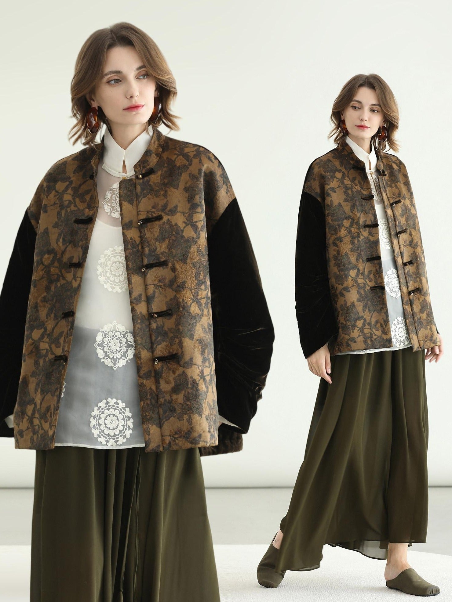 COCOBELLA Patchwork Button Short Loose Office Stand Collar Women Padded Jackets