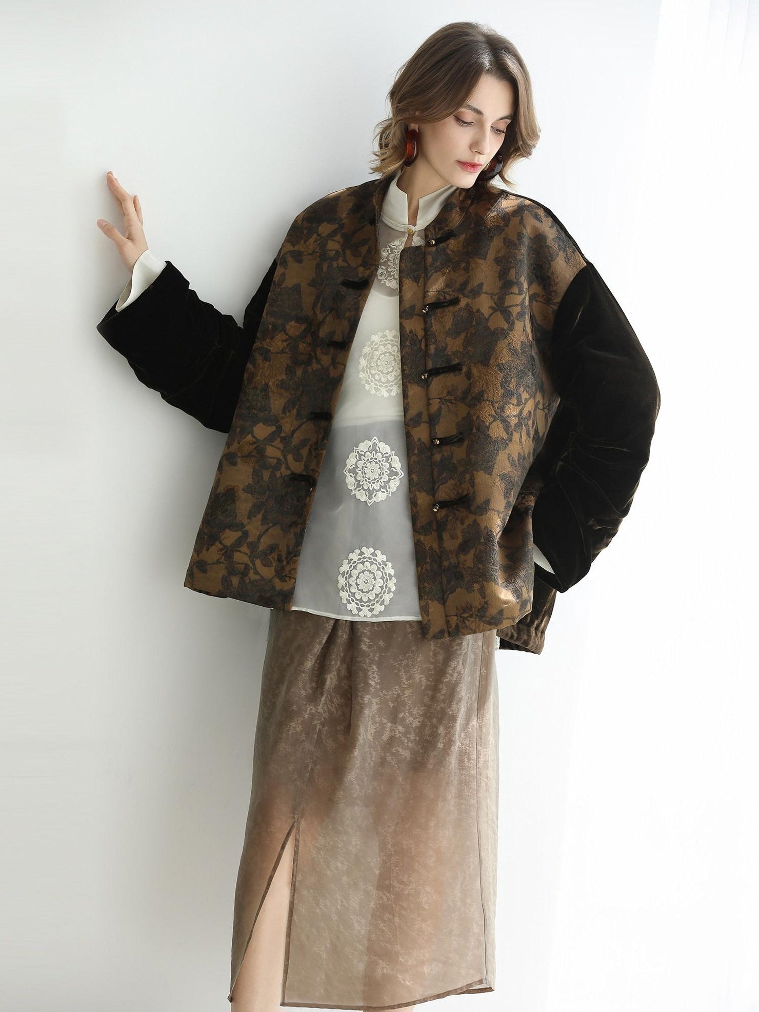 COCOBELLA Patchwork Button Short Loose Office Stand Collar Women Padded Jackets