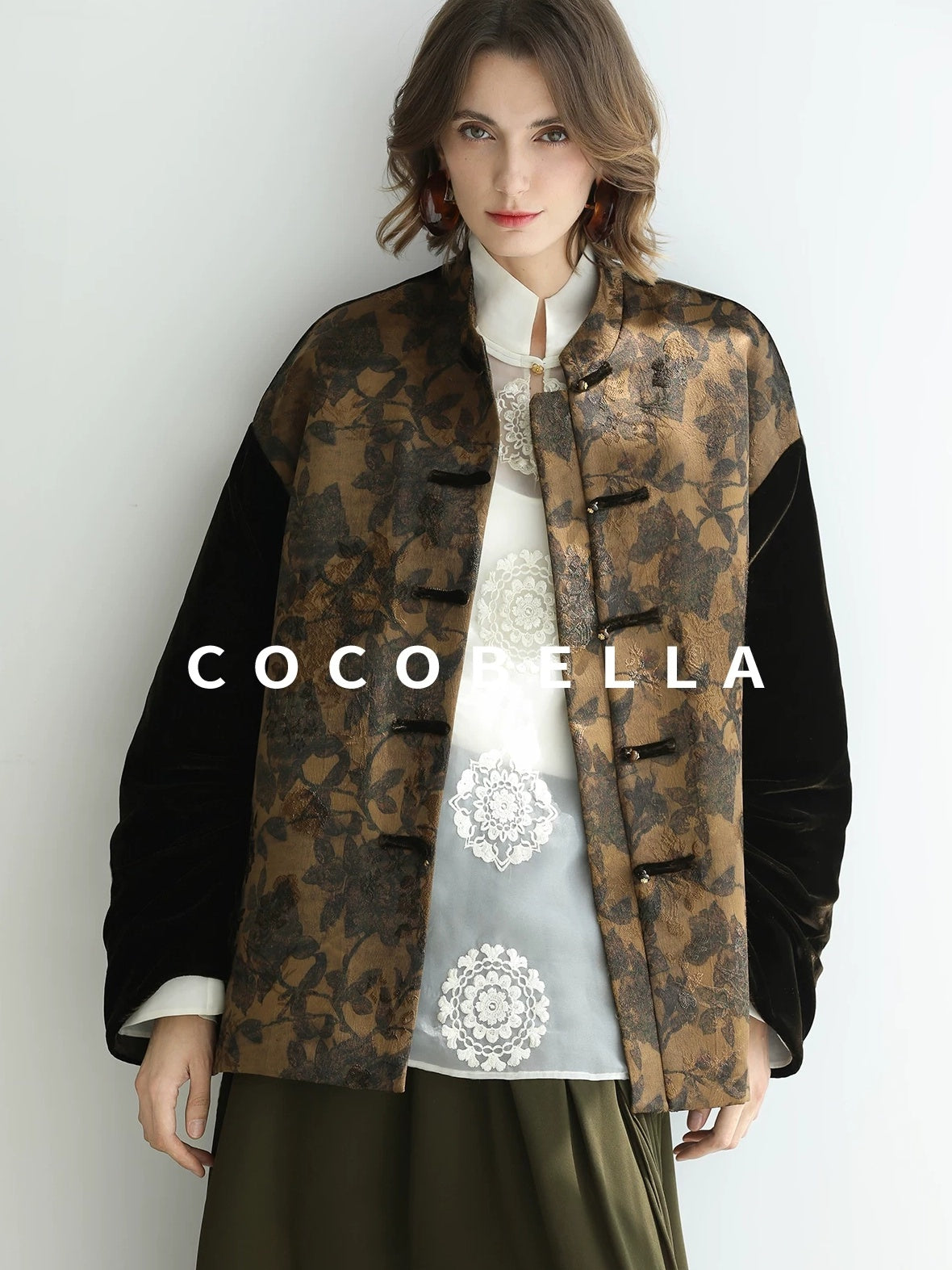 COCOBELLA Patchwork Button Short Loose Office Stand Collar Women Padded Jackets