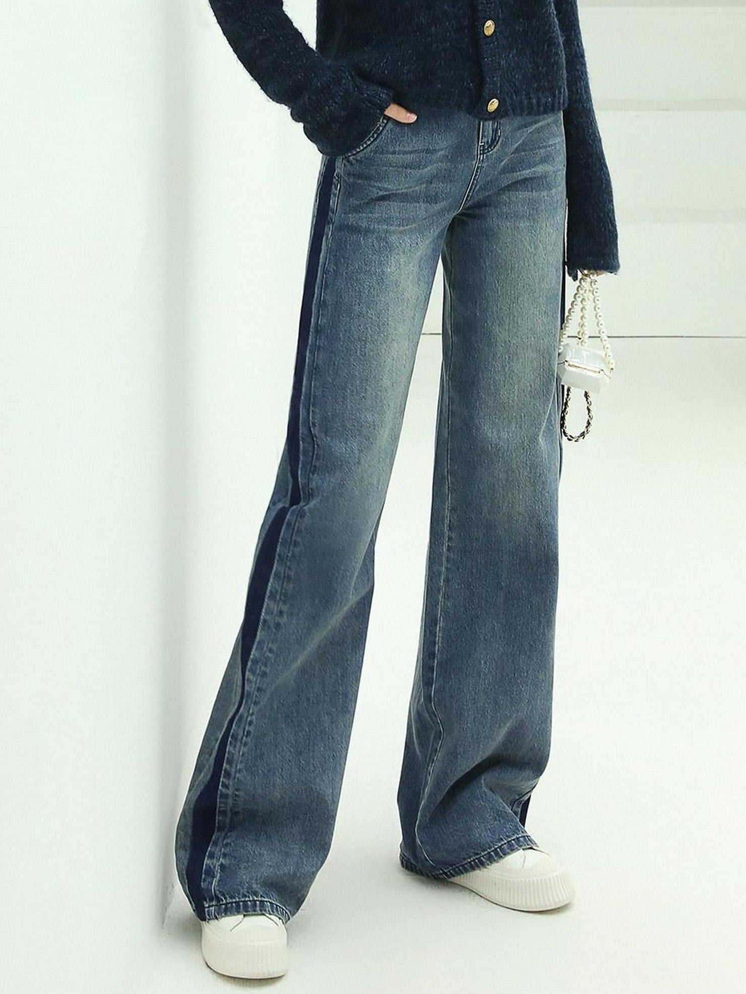 COCOBELLA Patchwork Denim Straight Leg Natural Waist Zipper Fly Women Jeans Pants