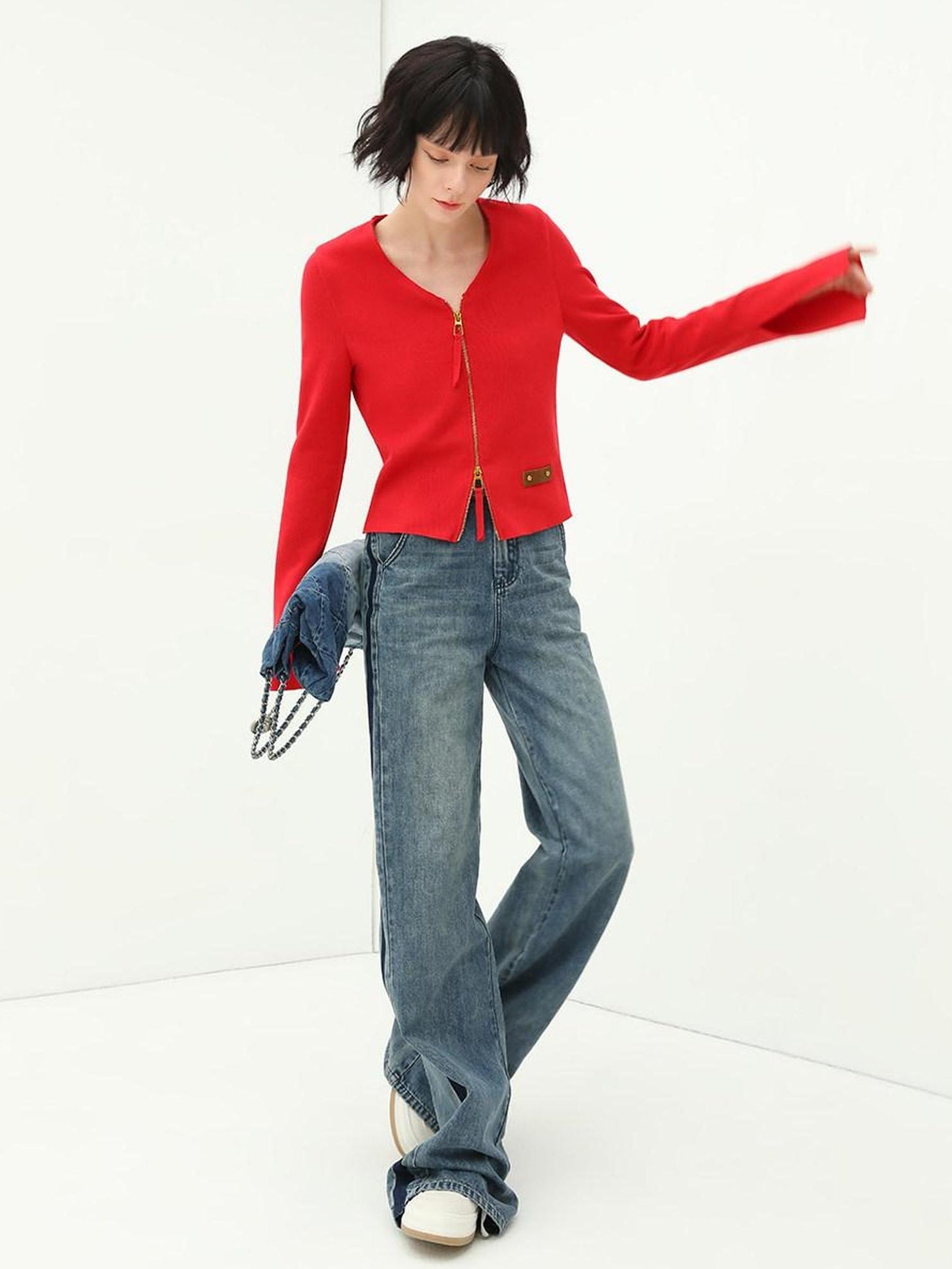 COCOBELLA Patchwork Denim Straight Leg Natural Waist Zipper Fly Women Jeans Pants